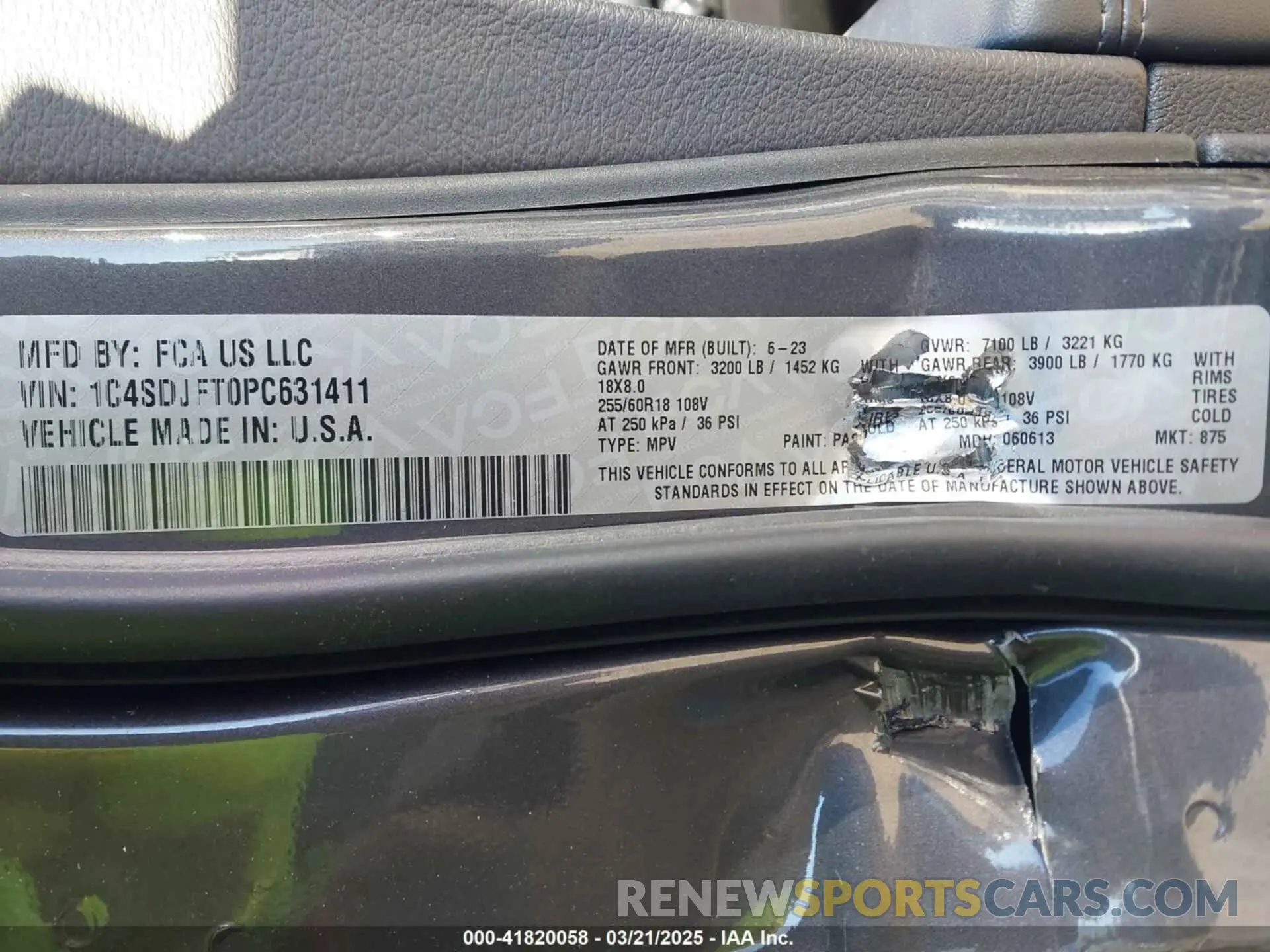9 fotografías del automóvil dañado 1C4SDJFT0PC631411 DODGE DURANGO 2023