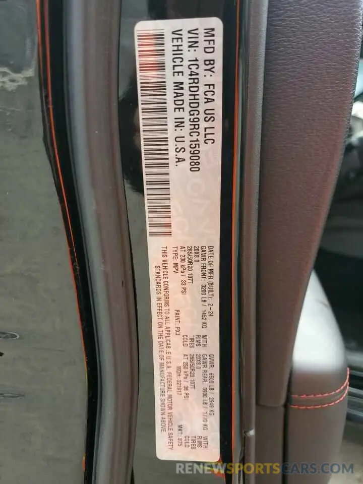 14 fotografías del automóvil dañado 1C4RDHDG9RC159080 DODGE DURANGO 2024