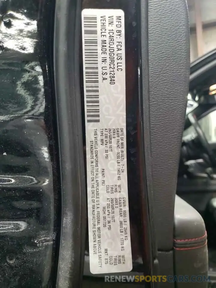 13 fotografías del automóvil dañado 1C4RDJDG0RC212840 DODGE DURANGO 2024