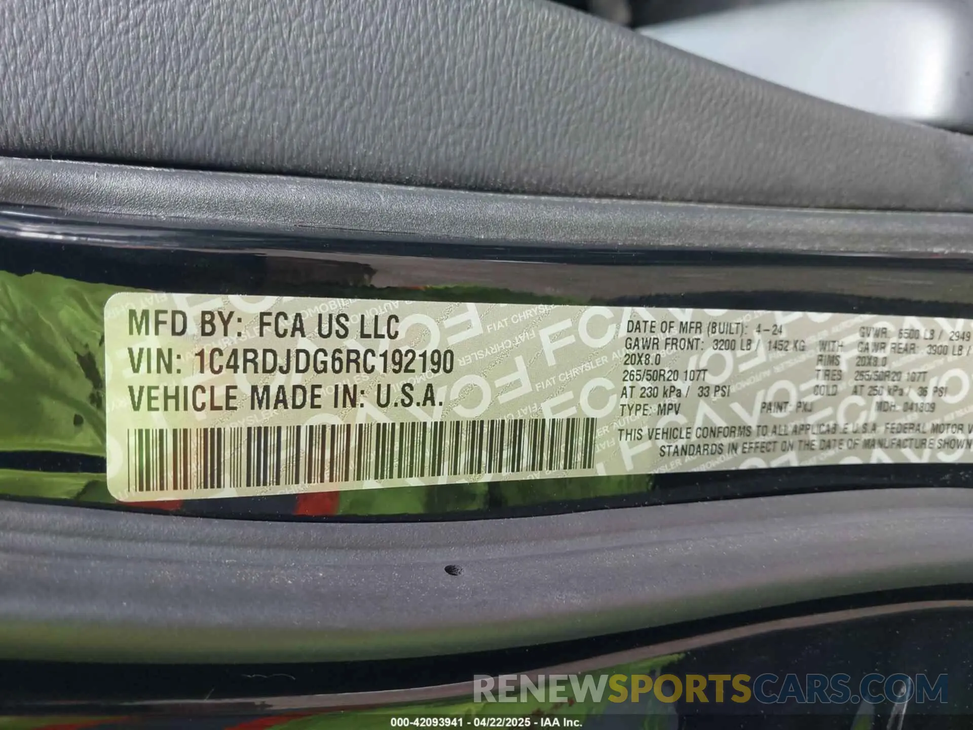 9 fotografías del automóvil dañado 1C4RDJDG6RC192190 DODGE DURANGO 2024