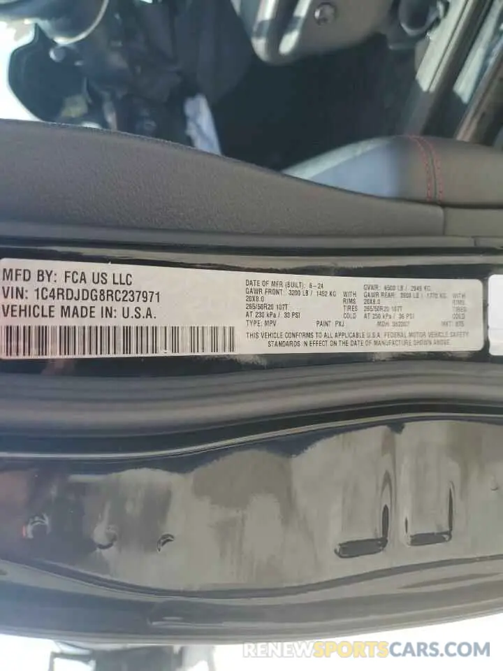 13 fotografías del automóvil dañado 1C4RDJDG8RC237971 DODGE DURANGO 2024