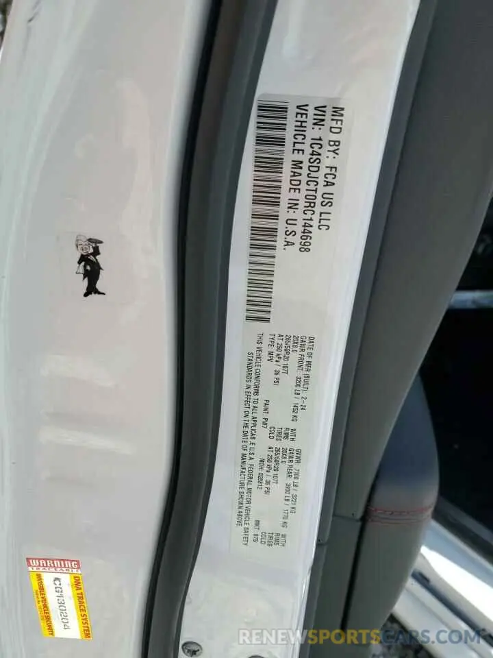 13 fotografías del automóvil dañado 1C4SDJCT0RC144698 DODGE DURANGO 2024