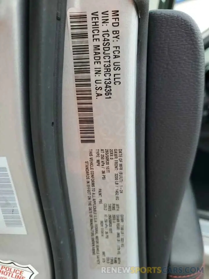 14 fotografías del automóvil dañado 1C4SDJCT3RC134361 DODGE DURANGO 2024