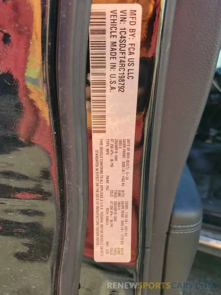 13 fotografías del automóvil dañado 1C4SDJFT4RC198792 DODGE DURANGO 2024