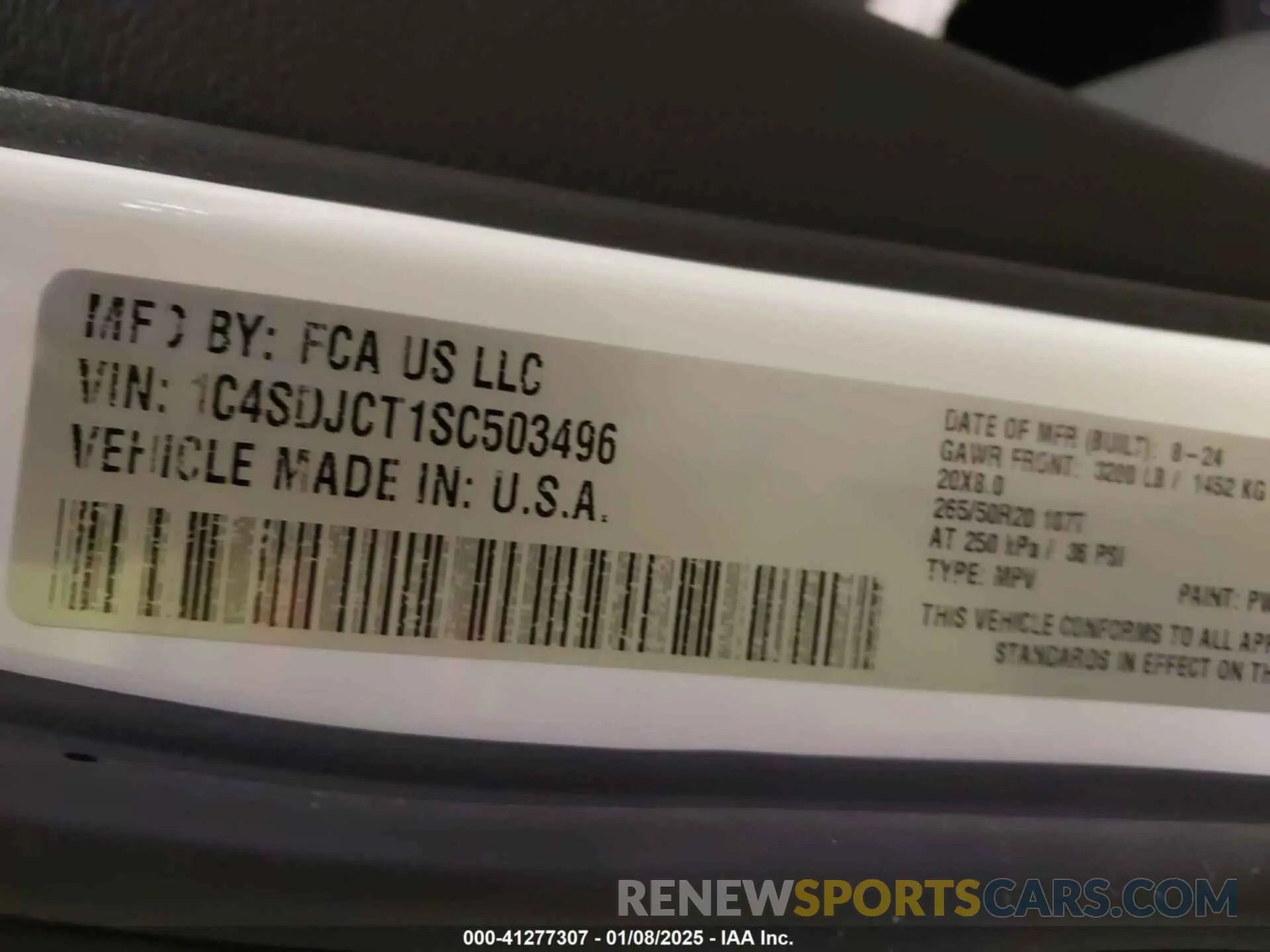 9 fotografías del automóvil dañado 1C4SDJCT1SC503496 DODGE DURANGO 2025