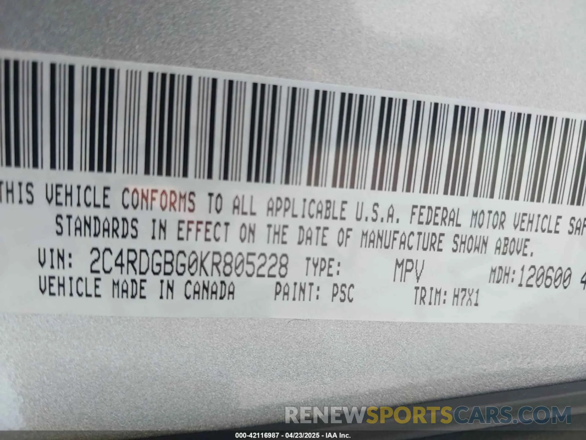 9 fotografías del automóvil dañado 2C4RDGBG0KR805228 DODGE GRAND CARAVAN 2019