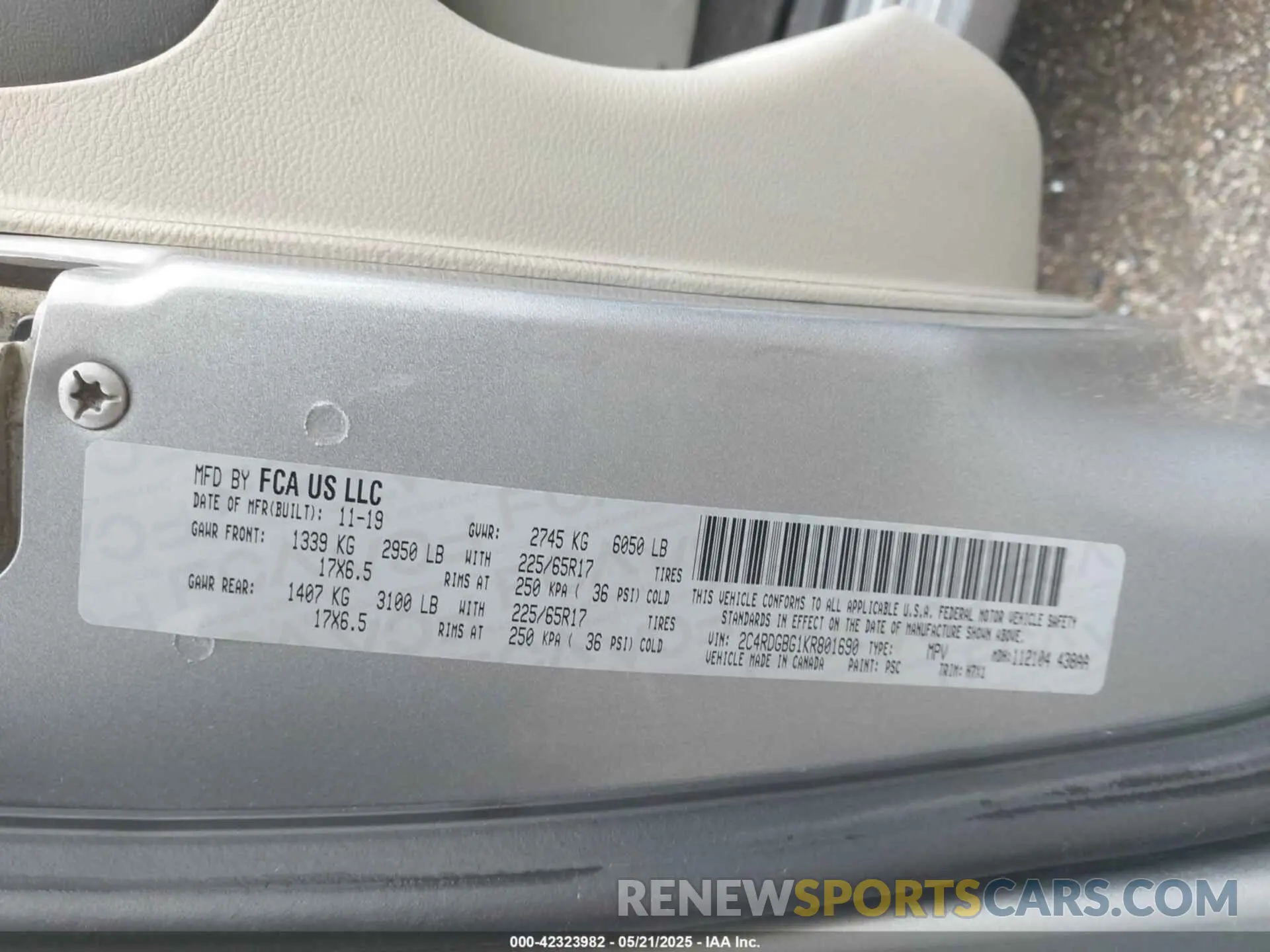9 fotografías del automóvil dañado 2C4RDGBG1KR801690 DODGE GRAND CARAVAN 2019