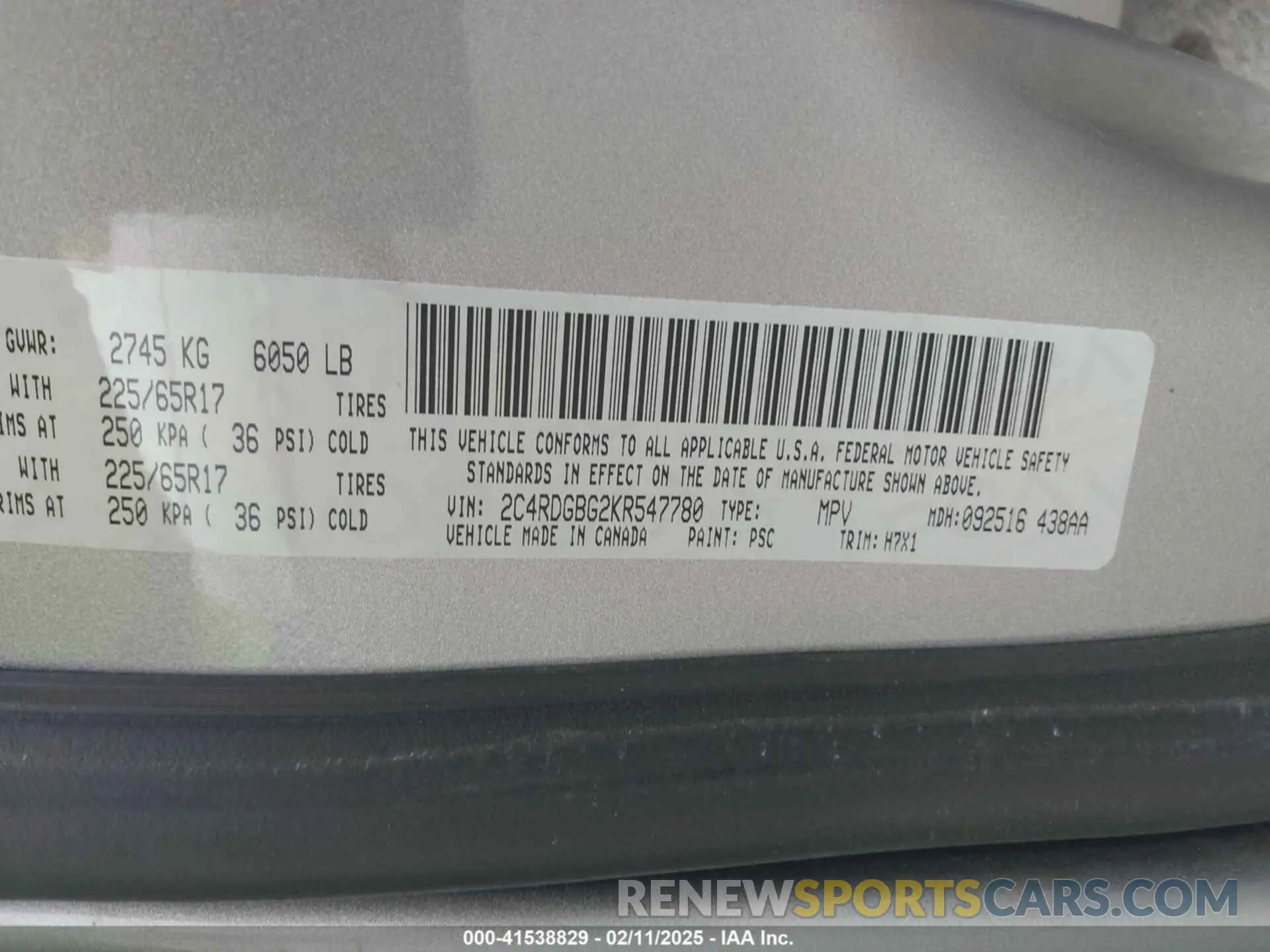 9 fotografías del automóvil dañado 2C4RDGBG2KR547780 DODGE GRAND CARAVAN 2019