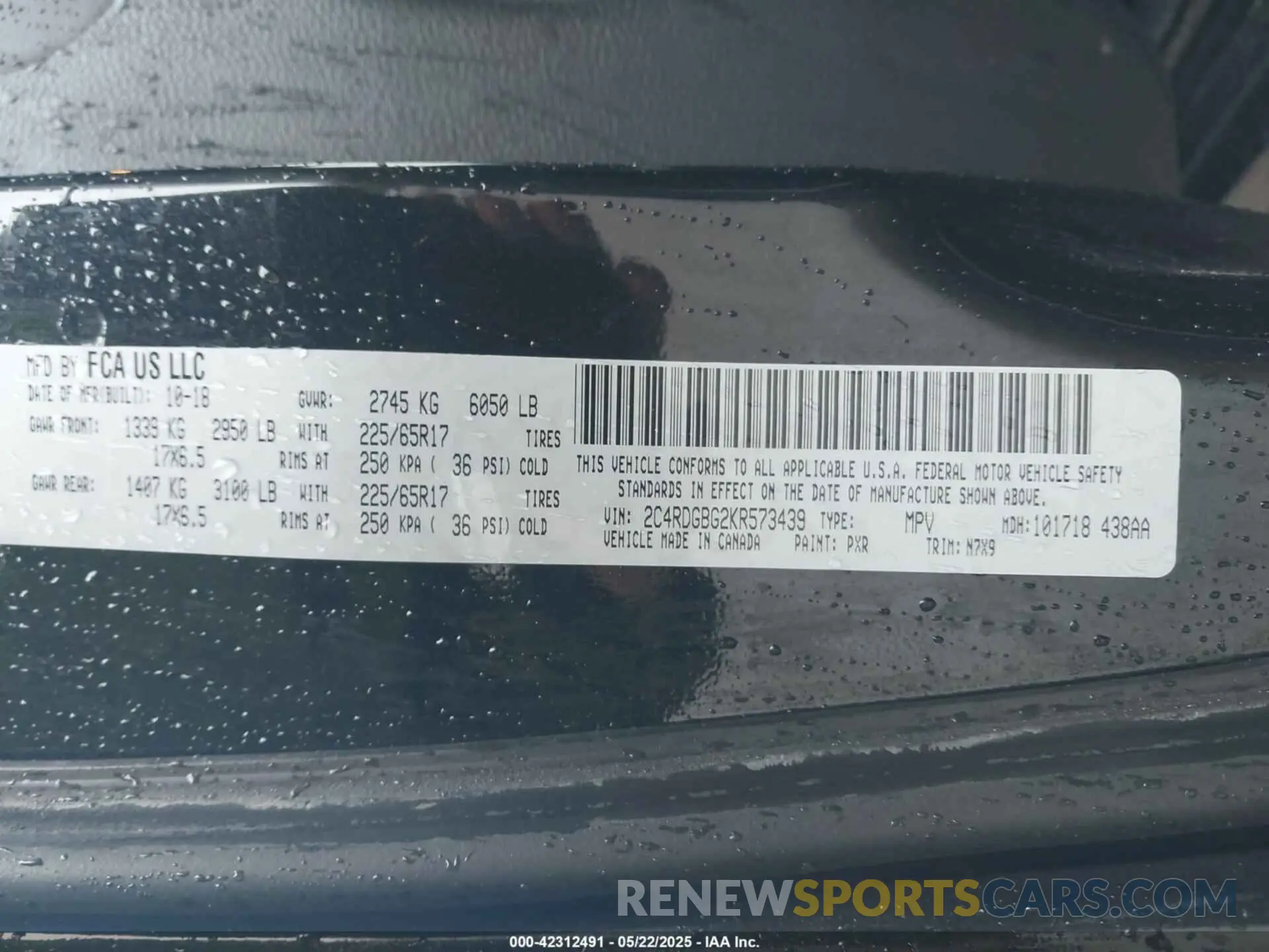 9 fotografías del automóvil dañado 2C4RDGBG2KR573439 DODGE GRAND CARAVAN 2019