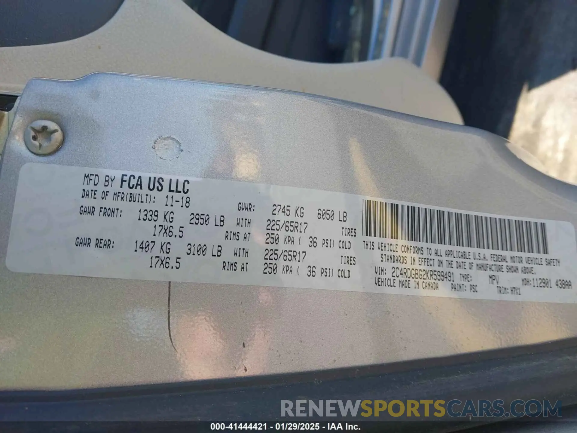 9 fotografías del automóvil dañado 2C4RDGBG2KR599491 DODGE GRAND CARAVAN 2019