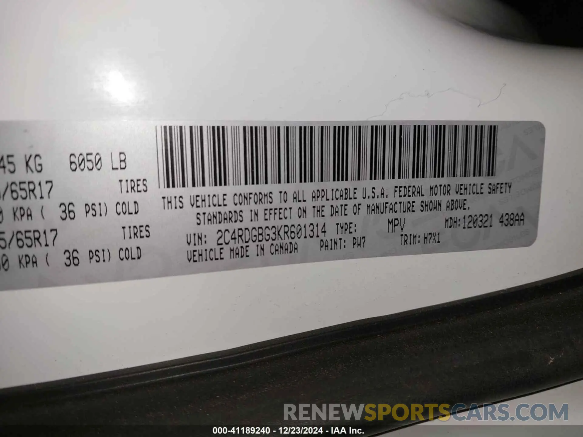 9 fotografías del automóvil dañado 2C4RDGBG3KR601314 DODGE GRAND CARAVAN 2019