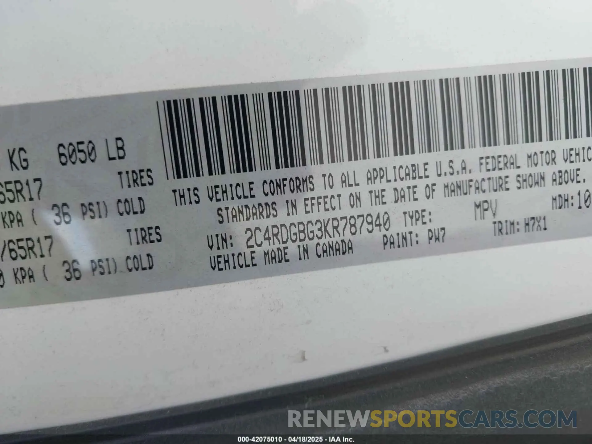 9 fotografías del automóvil dañado 2C4RDGBG3KR787940 DODGE GRAND CARAVAN 2019
