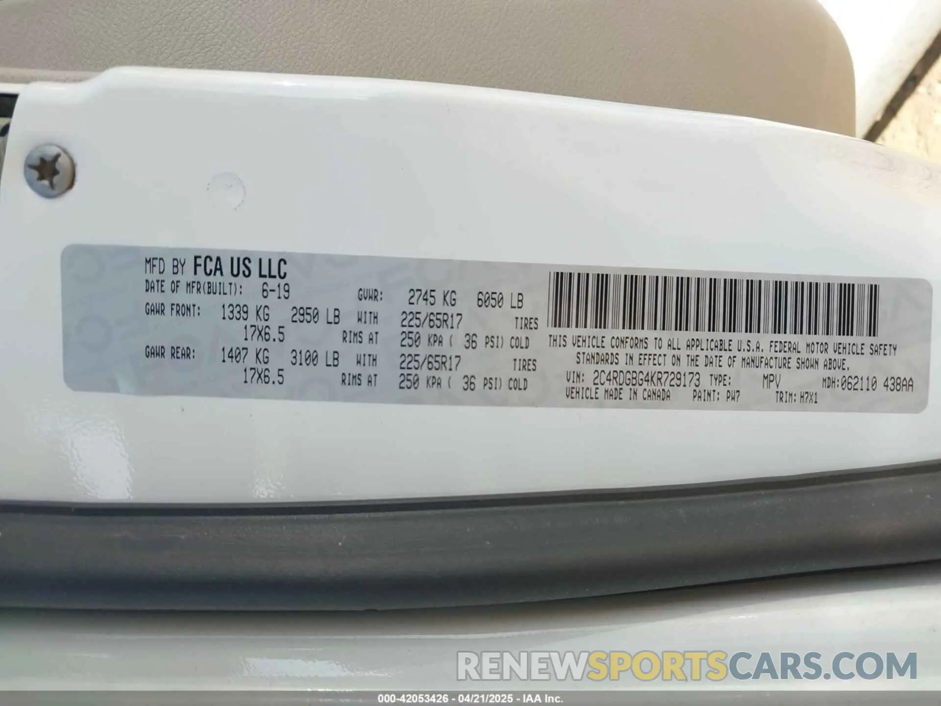 9 fotografías del automóvil dañado 2C4RDGBG4KR729173 DODGE GRAND CARAVAN 2019