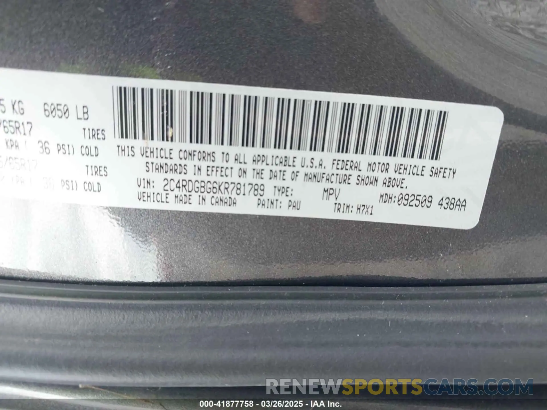 9 fotografías del automóvil dañado 2C4RDGBG6KR781789 DODGE GRAND CARAVAN 2019