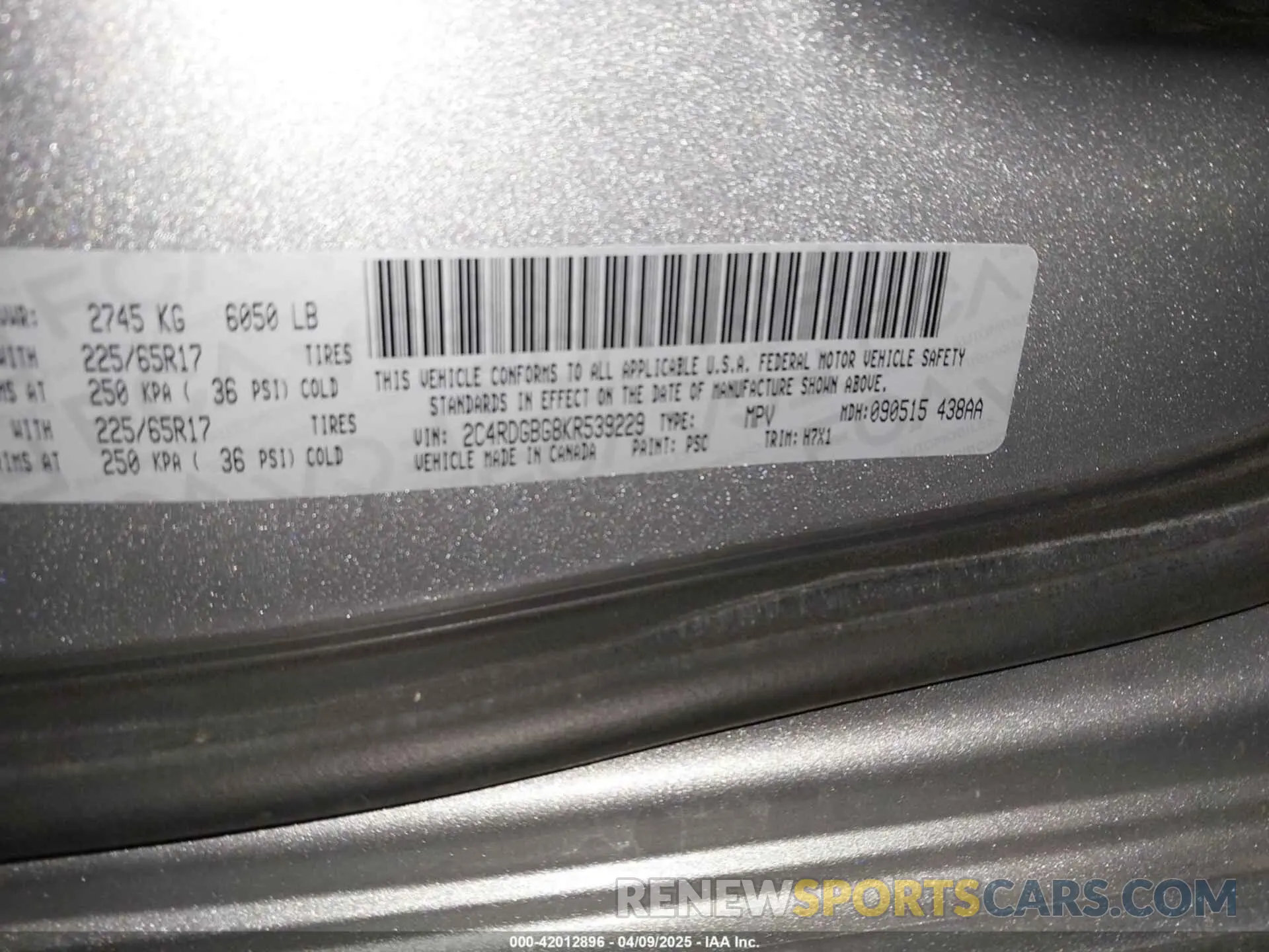 9 fotografías del automóvil dañado 2C4RDGBG8KR539229 DODGE GRAND CARAVAN 2019