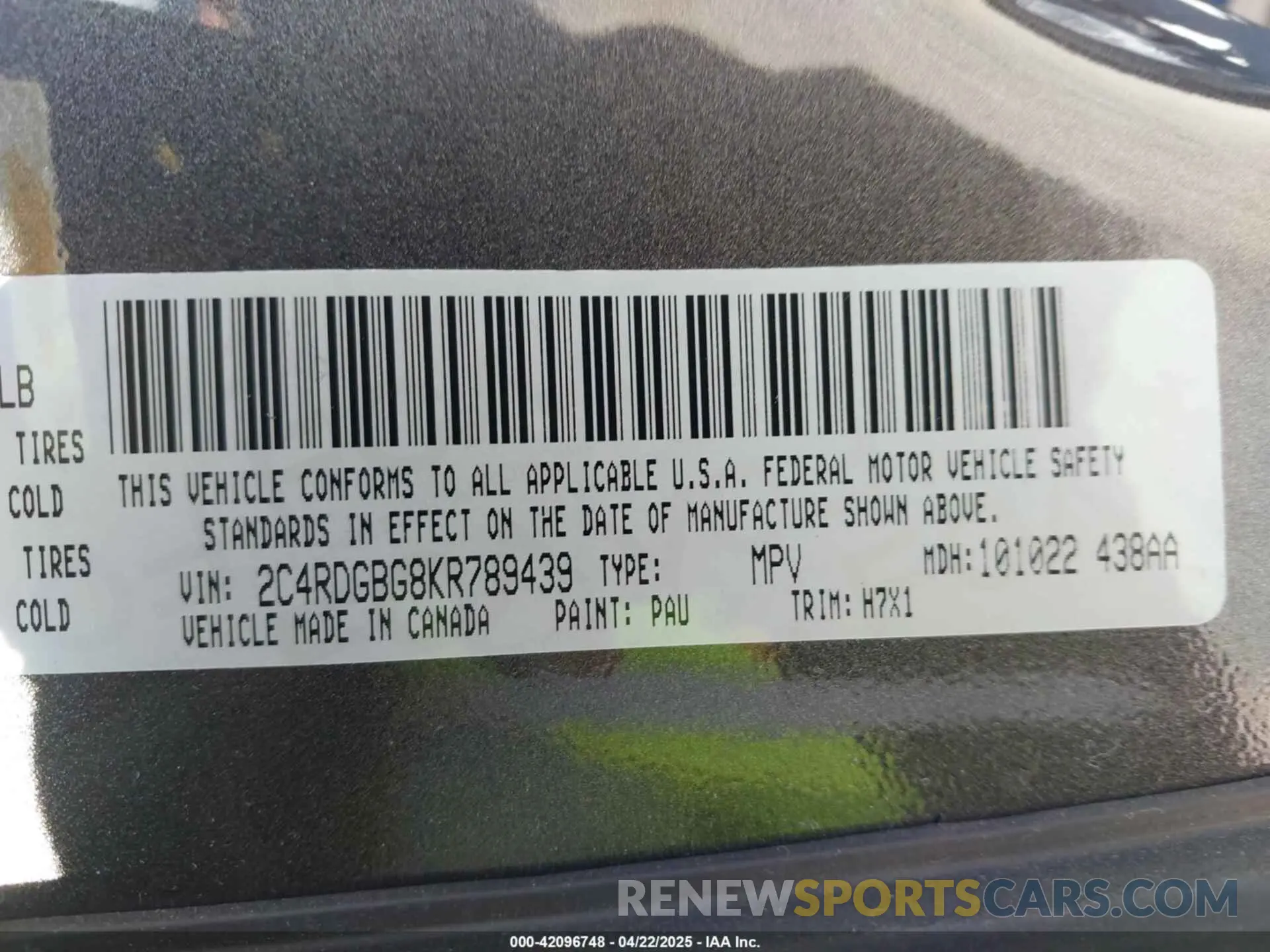 9 fotografías del automóvil dañado 2C4RDGBG8KR789439 DODGE GRAND CARAVAN 2019
