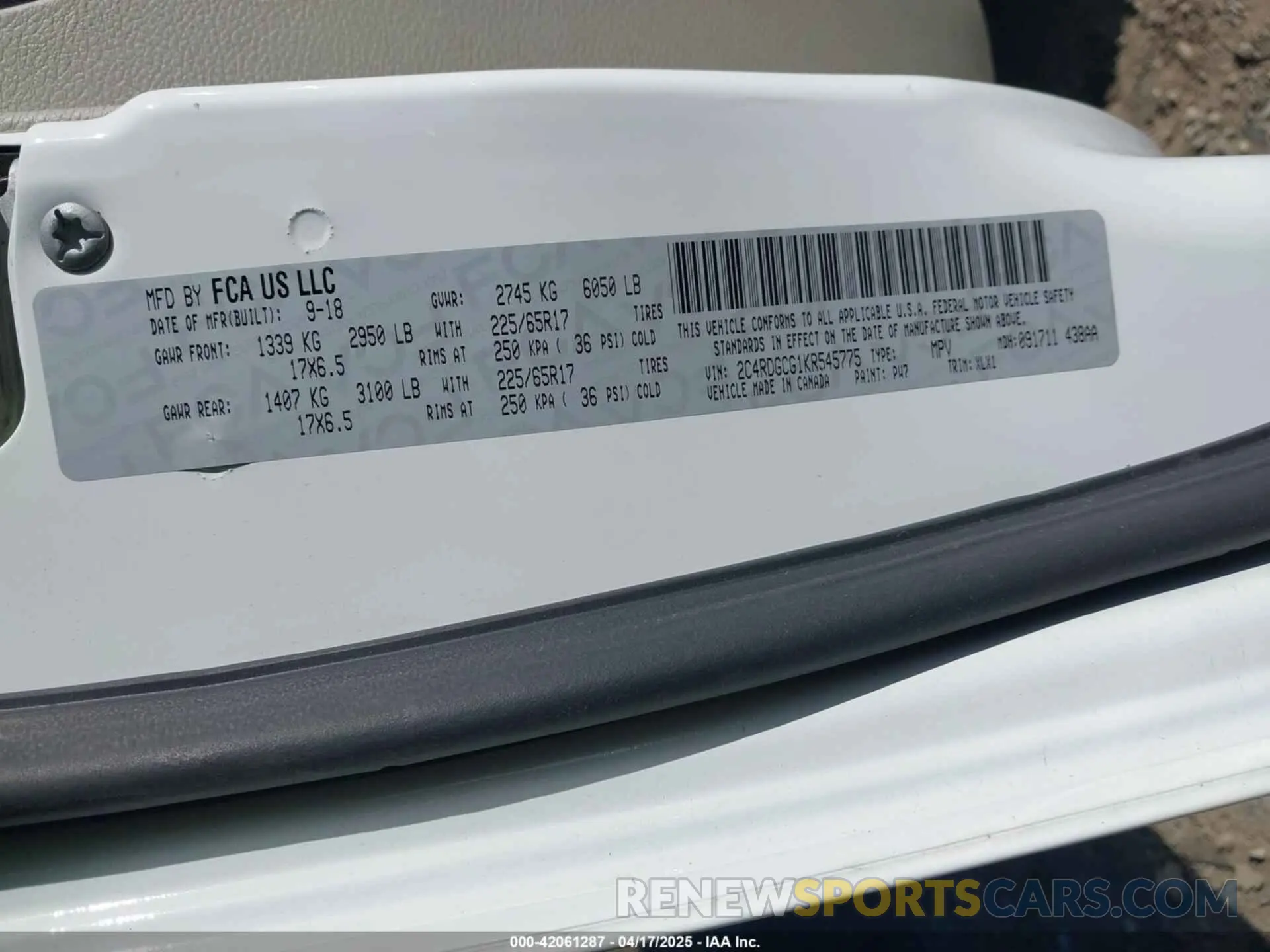 9 fotografías del automóvil dañado 2C4RDGCG1KR545775 DODGE GRAND CARAVAN 2019