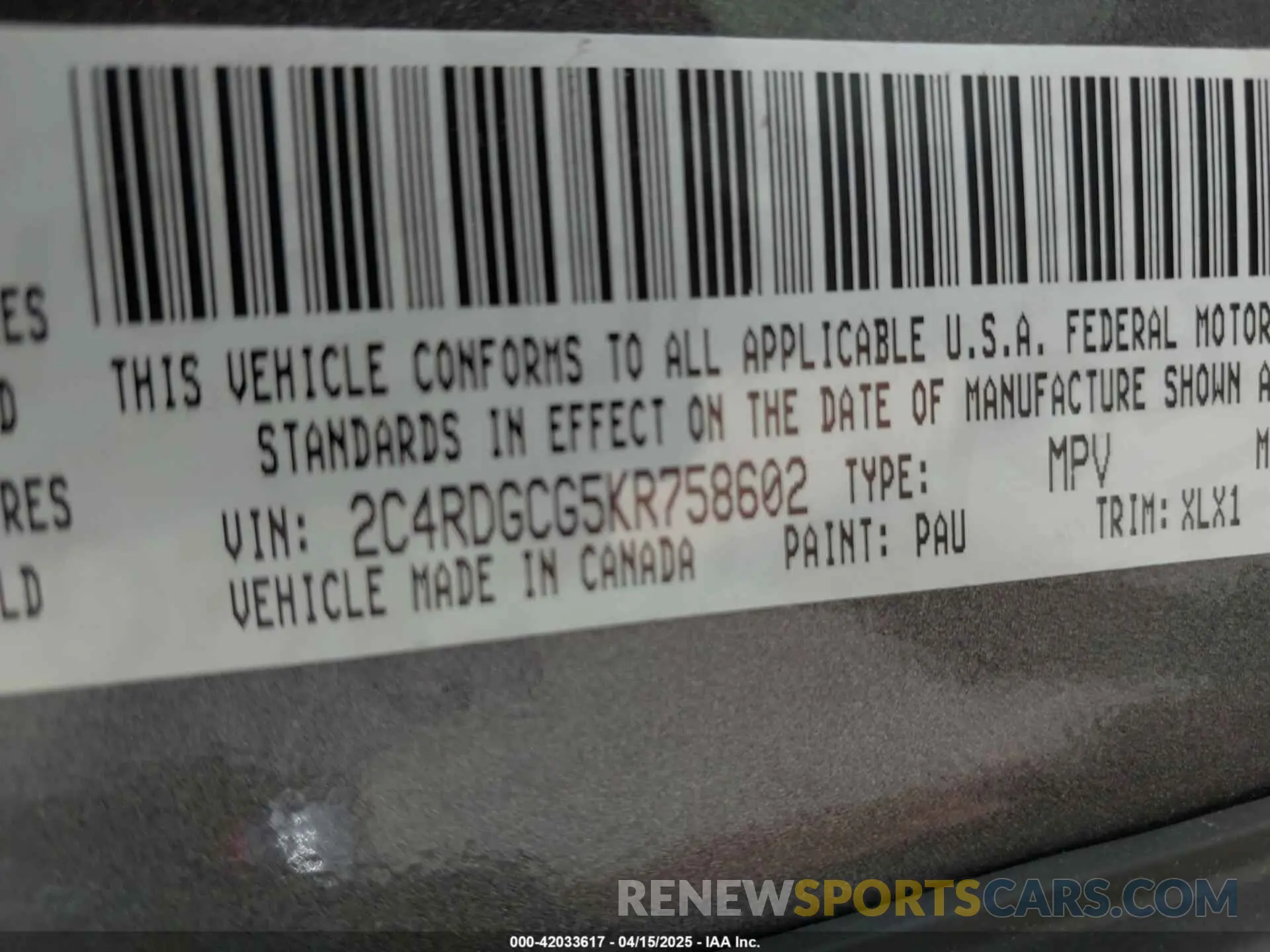 9 fotografías del automóvil dañado 2C4RDGCG5KR758602 DODGE GRAND CARAVAN 2019