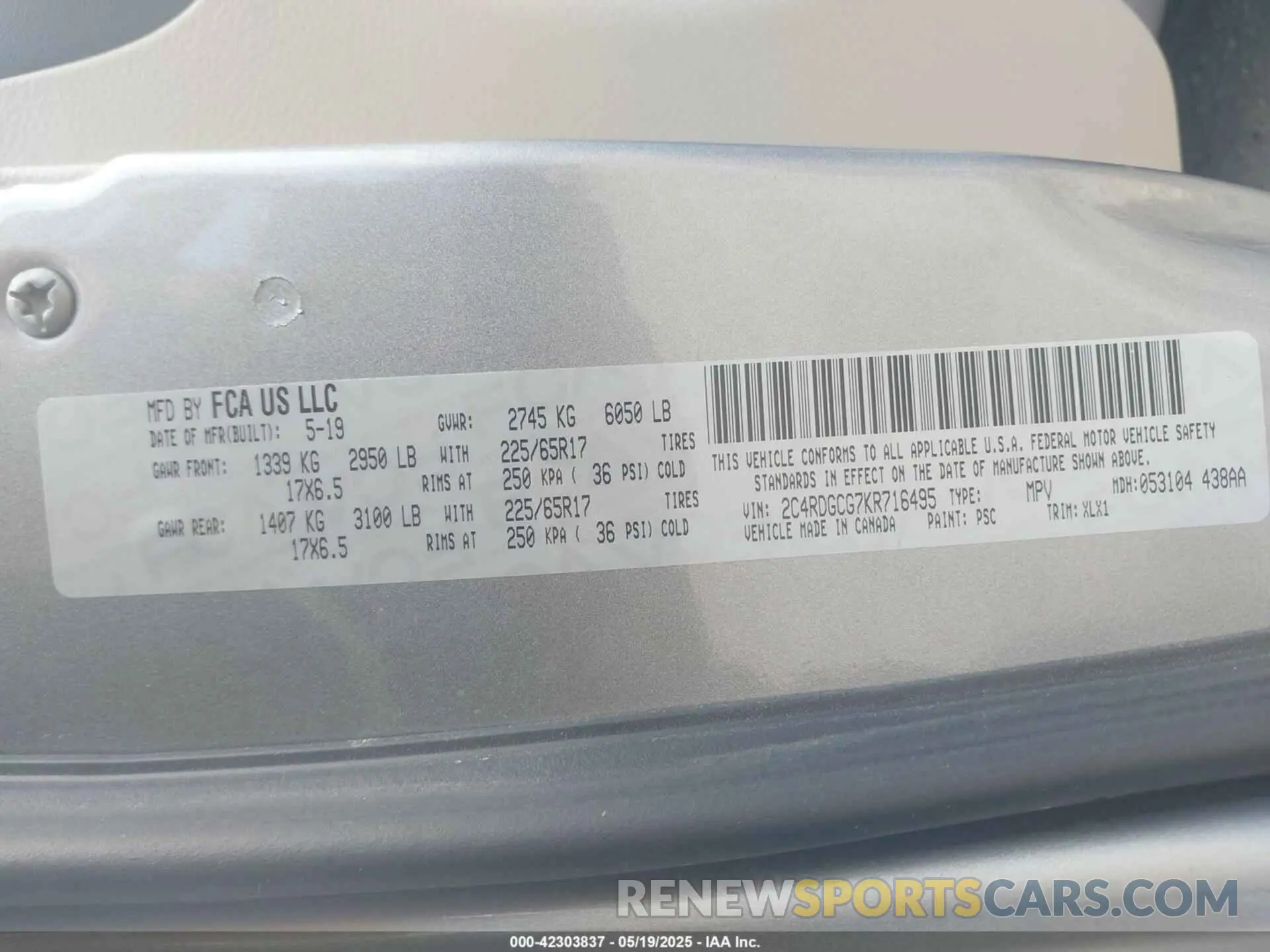 9 fotografías del automóvil dañado 2C4RDGCG7KR716495 DODGE GRAND CARAVAN 2019