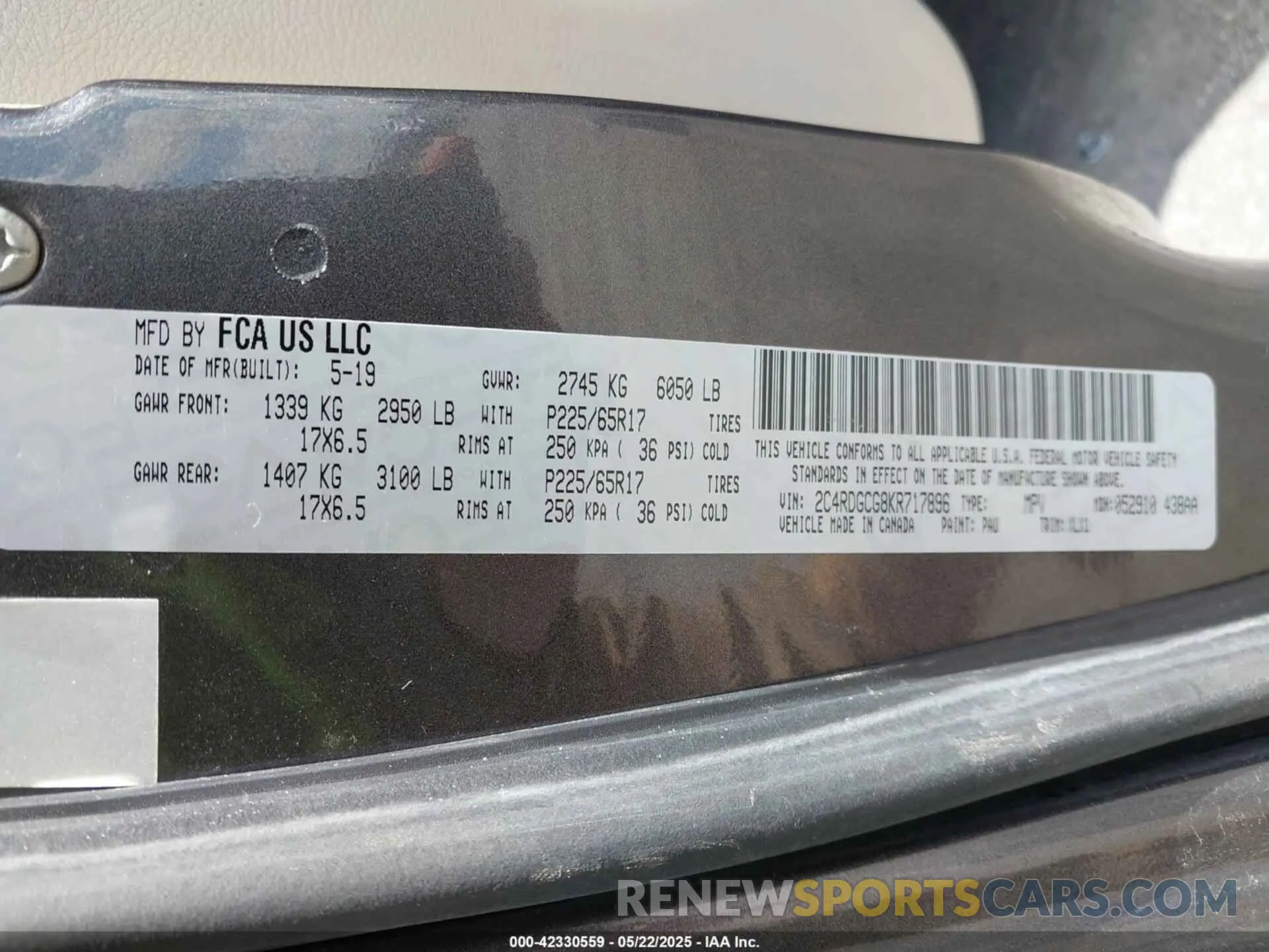 9 fotografías del automóvil dañado 2C4RDGCG8KR717896 DODGE GRAND CARAVAN 2019