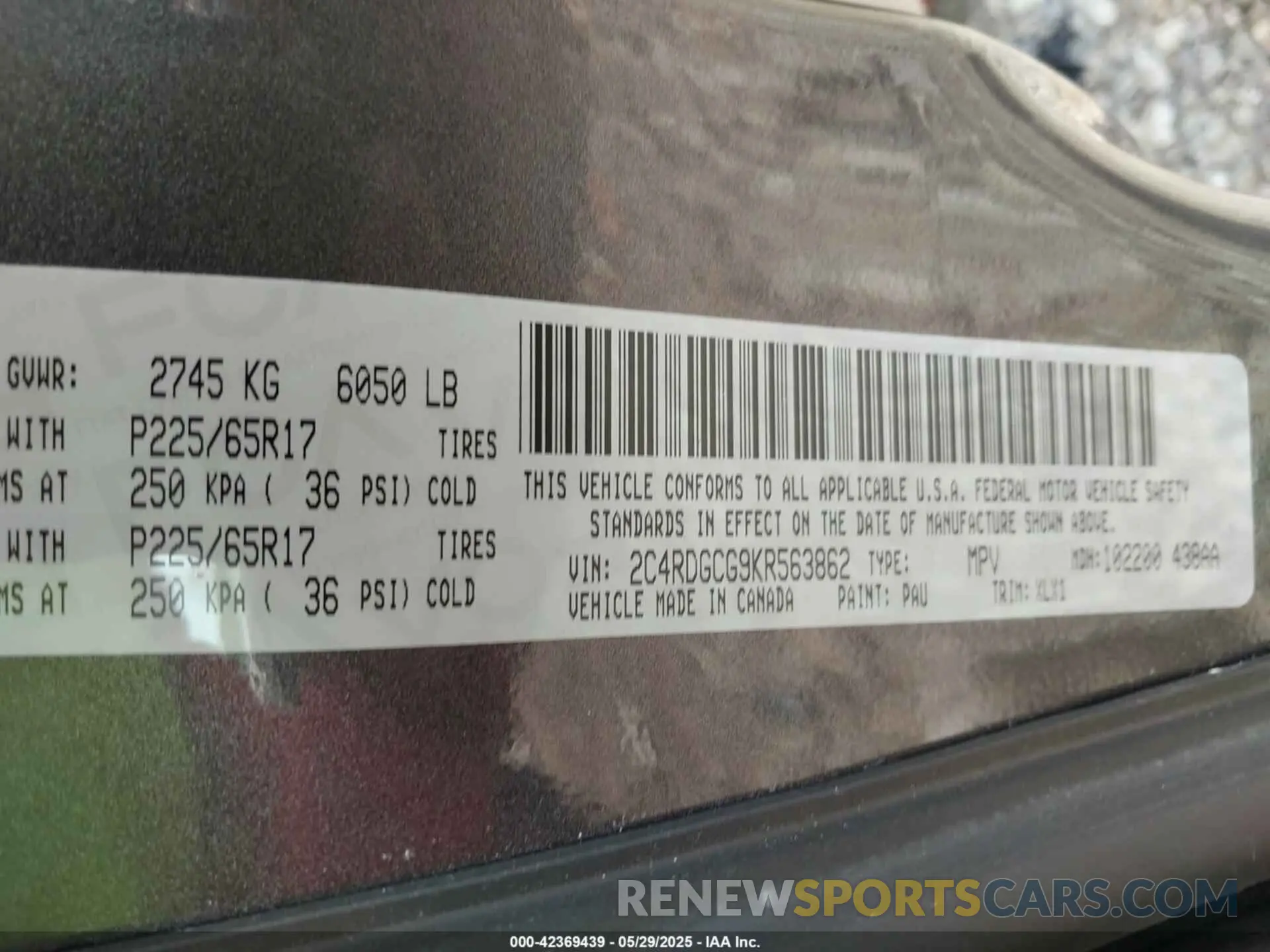 9 fotografías del automóvil dañado 2C4RDGCG9KR563862 DODGE GRAND CARAVAN 2019