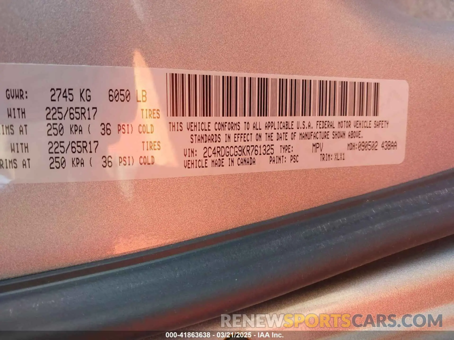 9 fotografías del automóvil dañado 2C4RDGCG9KR761325 DODGE GRAND CARAVAN 2019