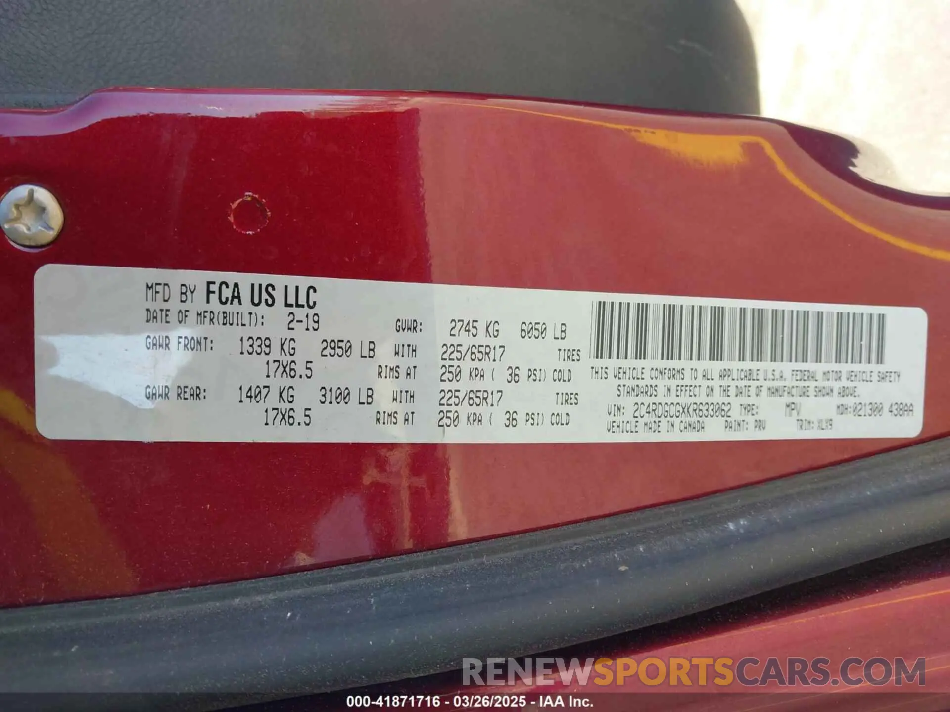 9 fotografías del automóvil dañado 2C4RDGCGXKR633062 DODGE GRAND CARAVAN 2019