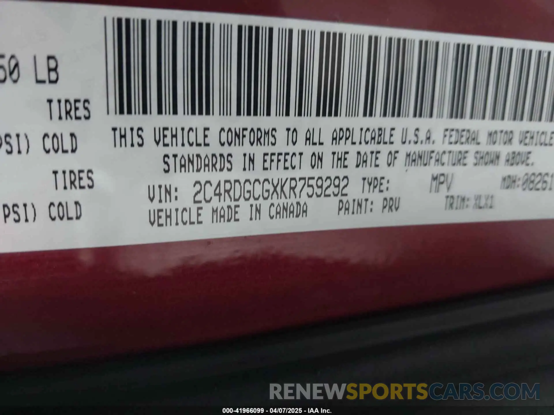 9 fotografías del automóvil dañado 2C4RDGCGXKR759292 DODGE GRAND CARAVAN 2019