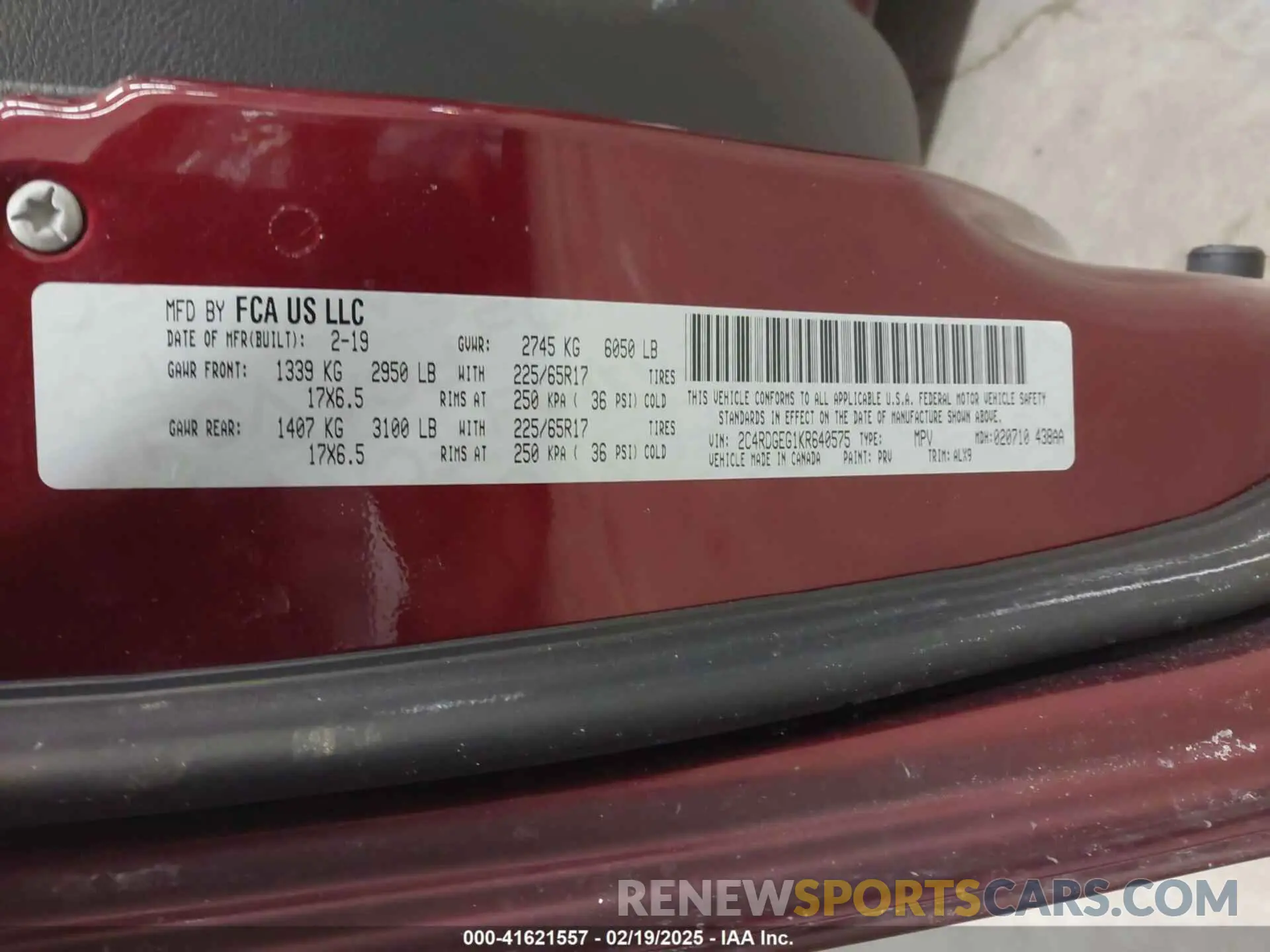 9 fotografías del automóvil dañado 2C4RDGEG1KR640575 DODGE GRAND CARAVAN 2019