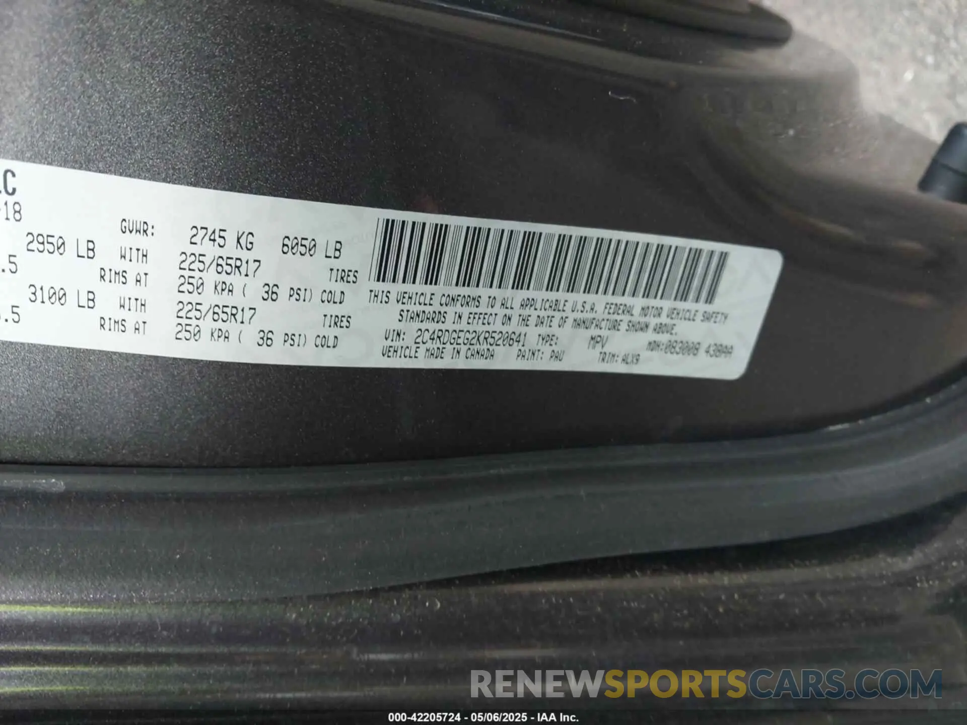 9 fotografías del automóvil dañado 2C4RDGEG2KR520641 DODGE GRAND CARAVAN 2019