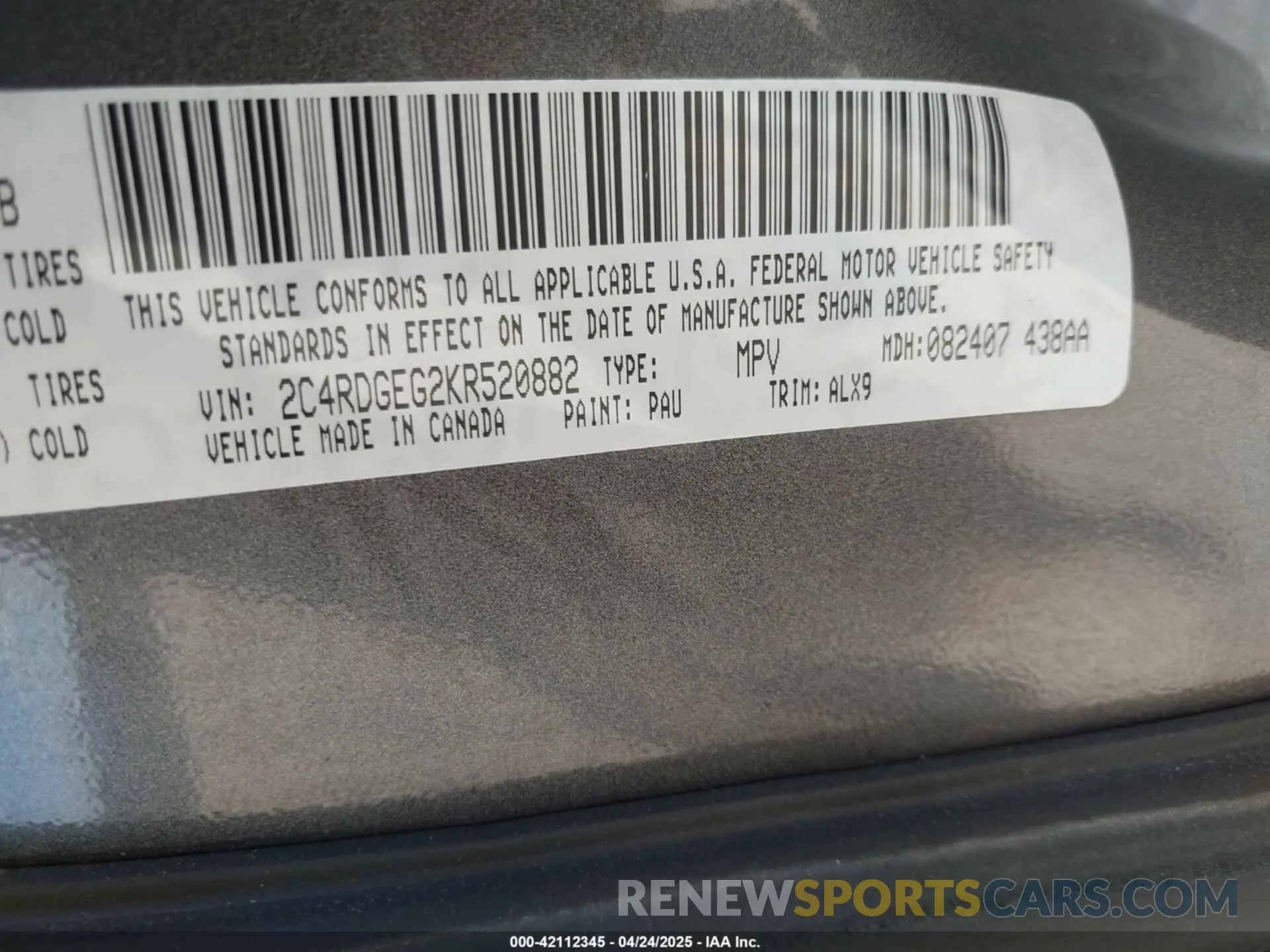 9 fotografías del automóvil dañado 2C4RDGEG2KR520882 DODGE GRAND CARAVAN 2019