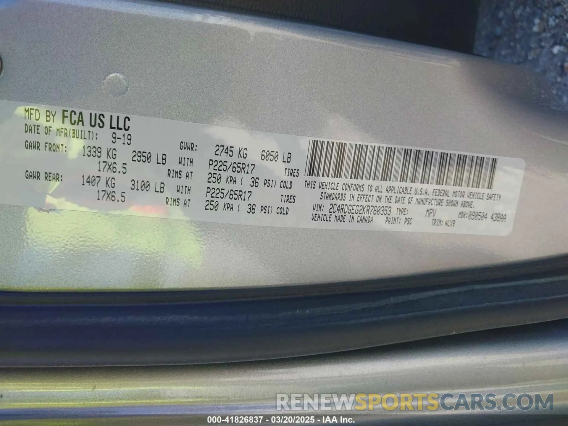 9 fotografías del automóvil dañado 2C4RDGEG2KR760353 DODGE GRAND CARAVAN 2019