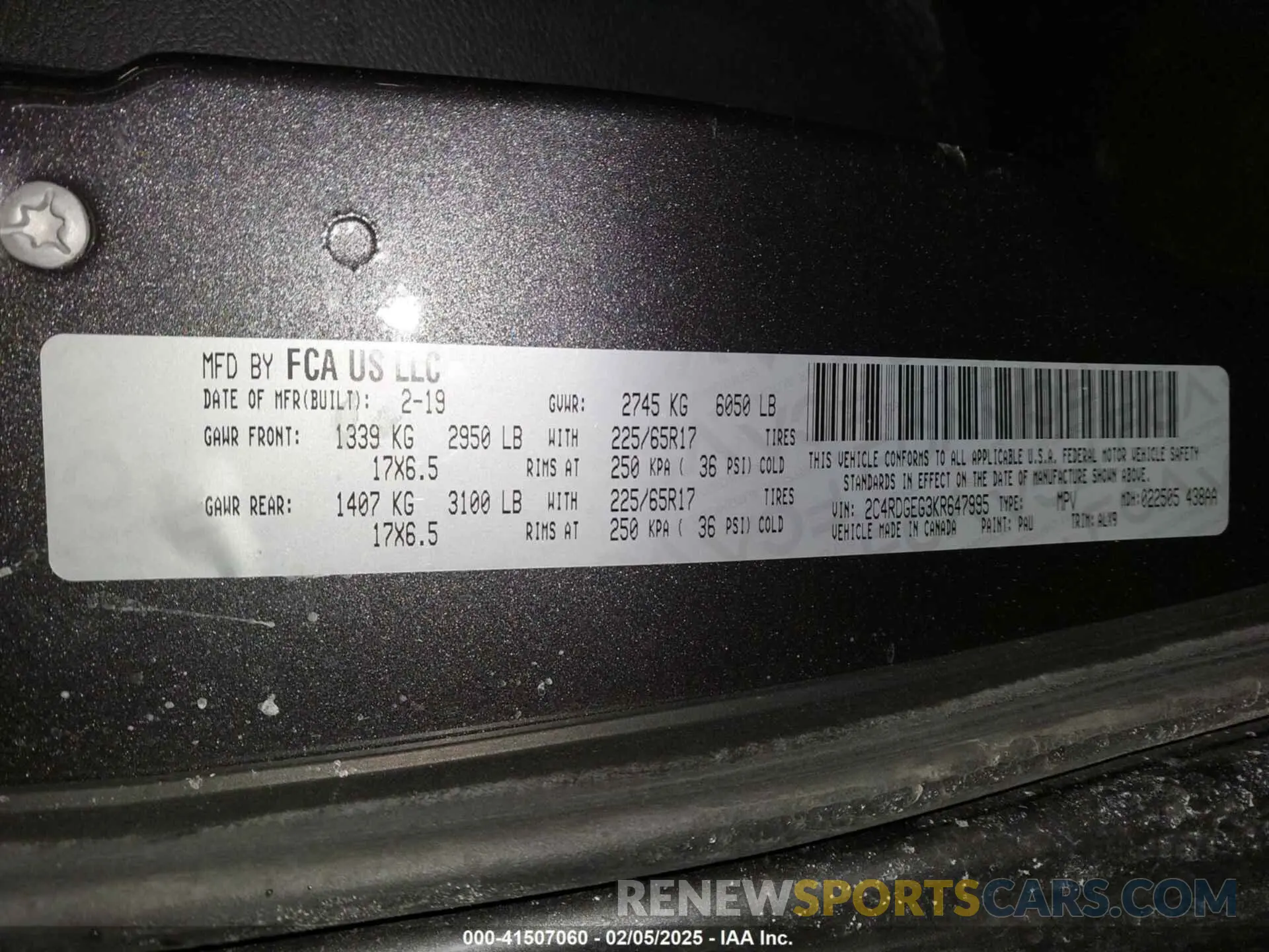 9 fotografías del automóvil dañado 2C4RDGEG3KR647995 DODGE GRAND CARAVAN 2019