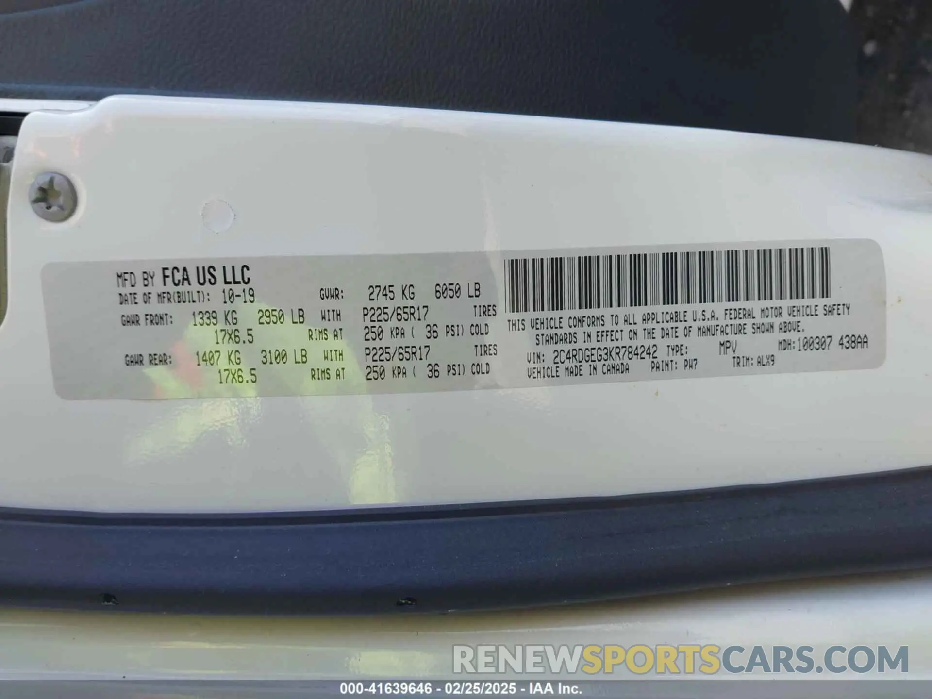 9 fotografías del automóvil dañado 2C4RDGEG3KR784242 DODGE GRAND CARAVAN 2019