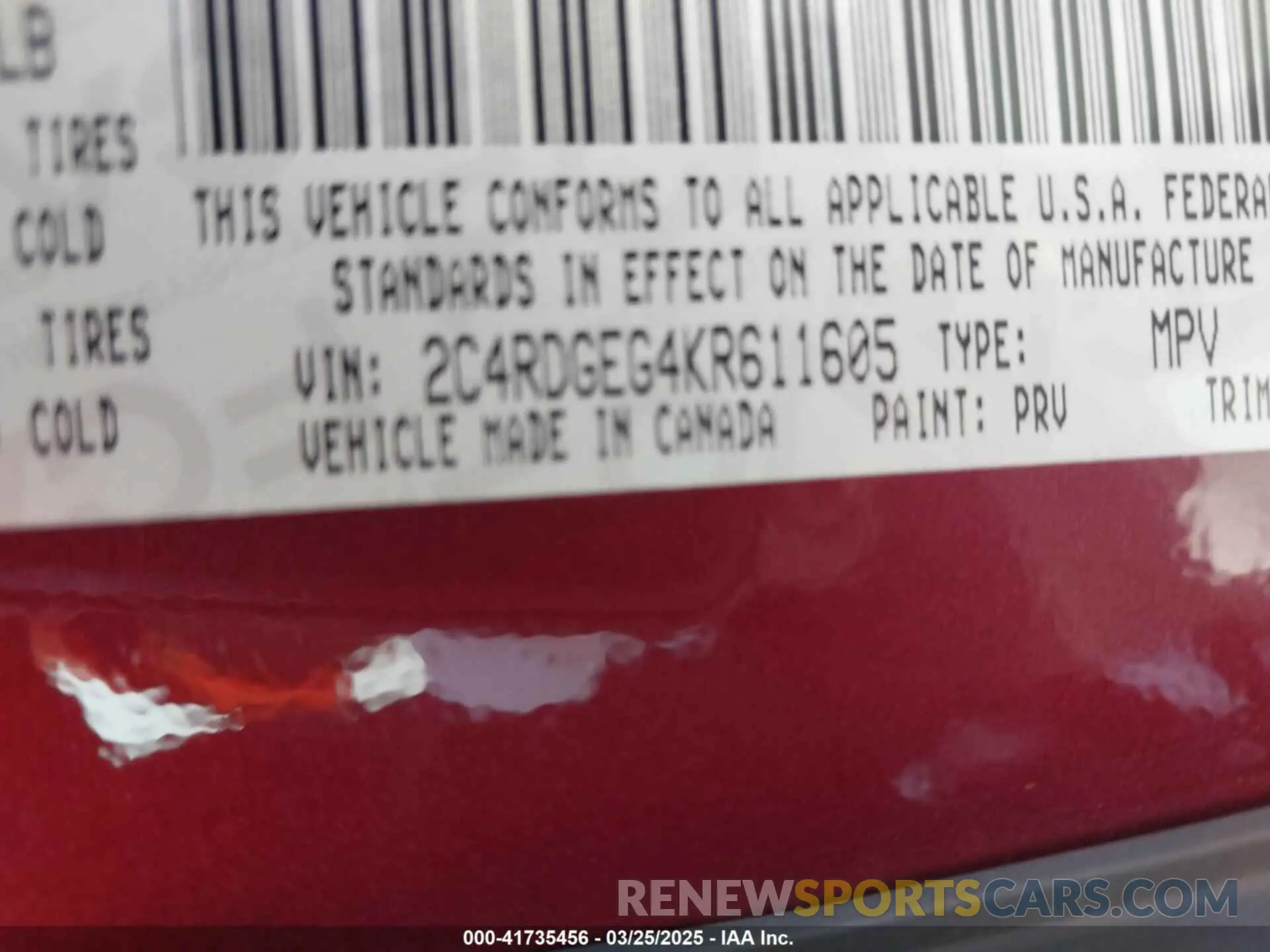 9 fotografías del automóvil dañado 2C4RDGEG4KR611605 DODGE GRAND CARAVAN 2019