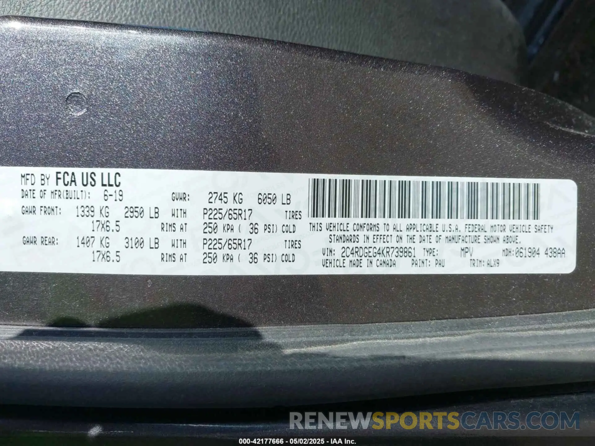 9 fotografías del automóvil dañado 2C4RDGEG4KR739861 DODGE GRAND CARAVAN 2019