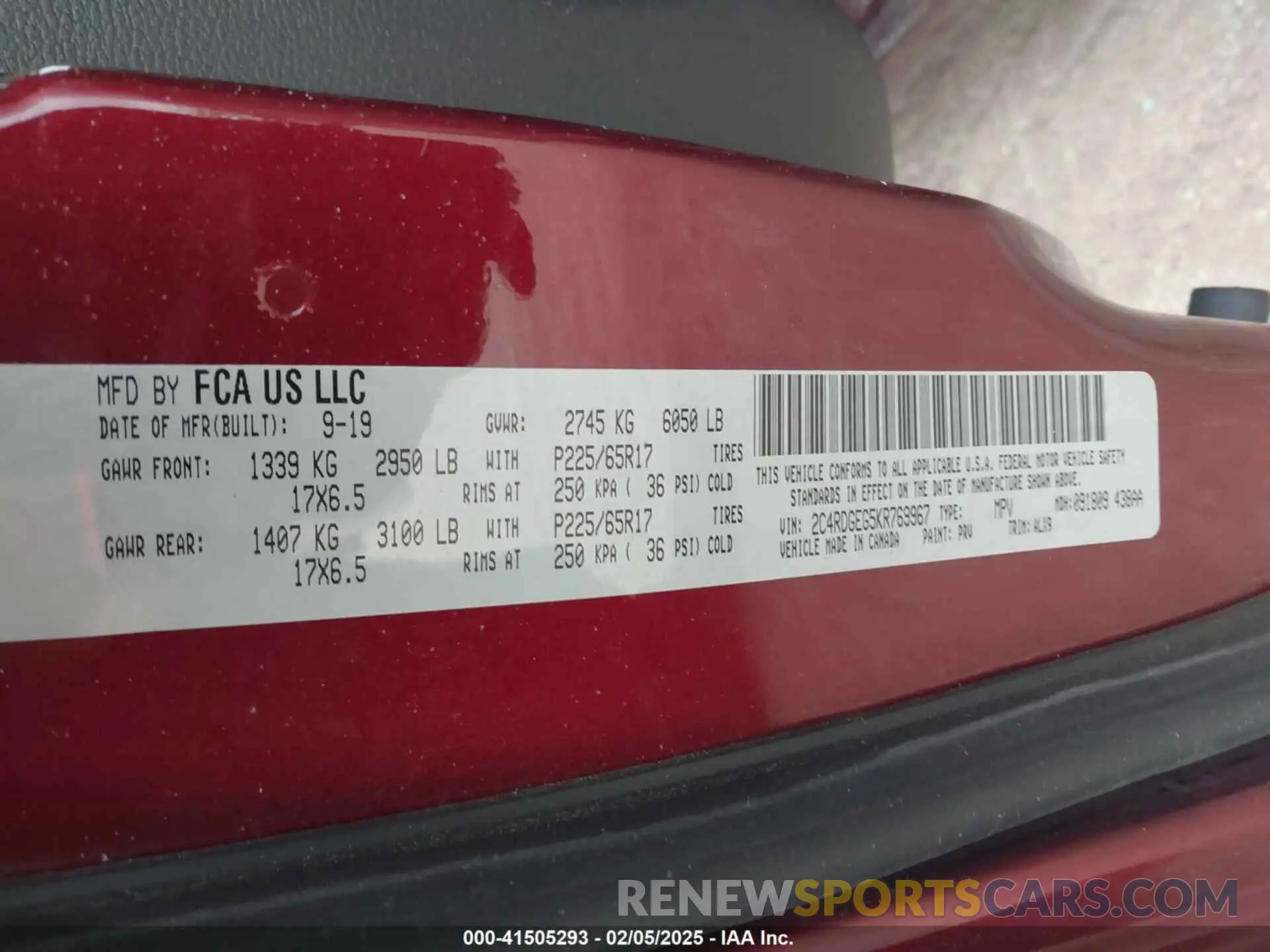 9 fotografías del automóvil dañado 2C4RDGEG5KR769967 DODGE GRAND CARAVAN 2019