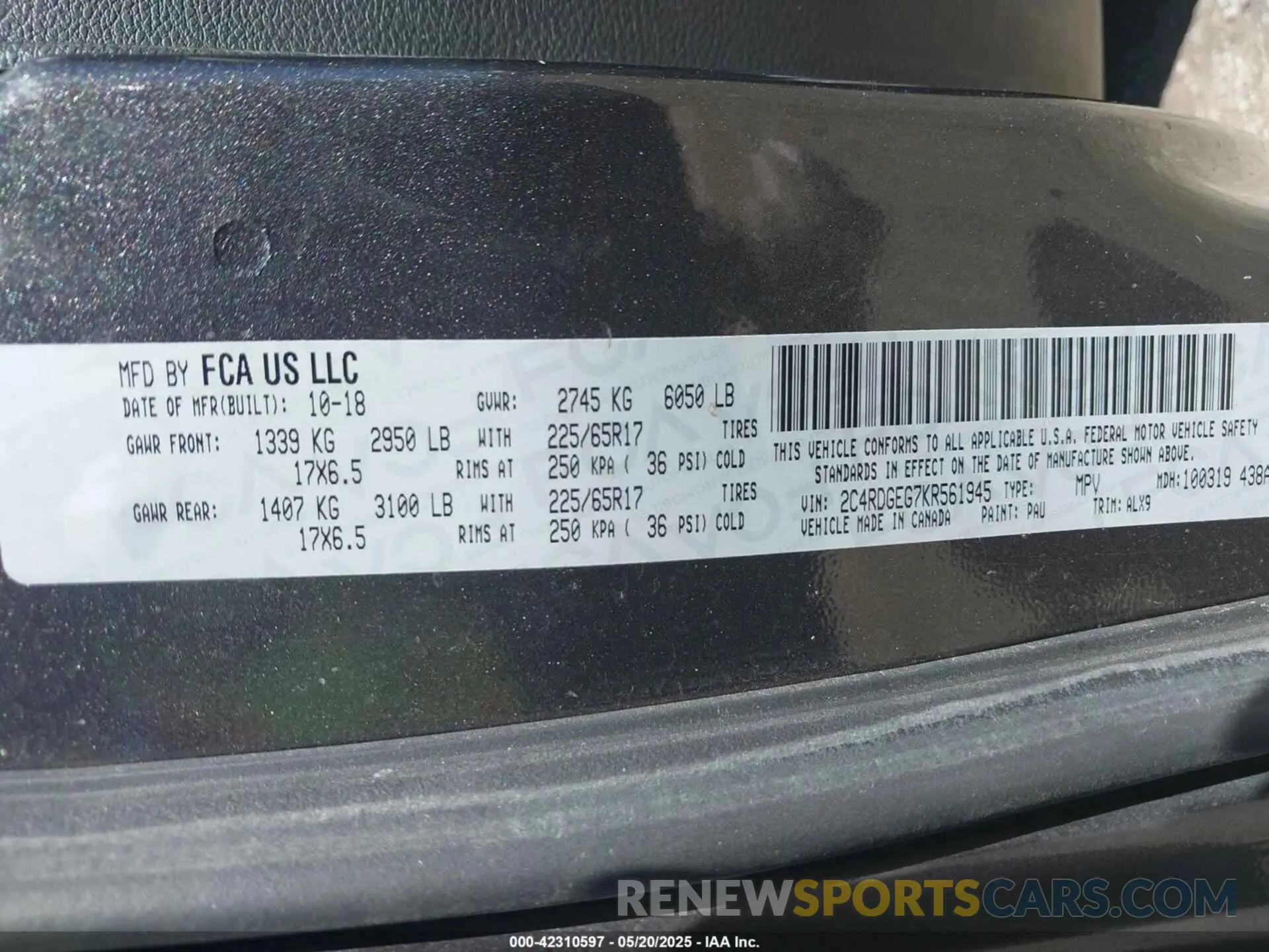9 fotografías del automóvil dañado 2C4RDGEG7KR561945 DODGE GRAND CARAVAN 2019