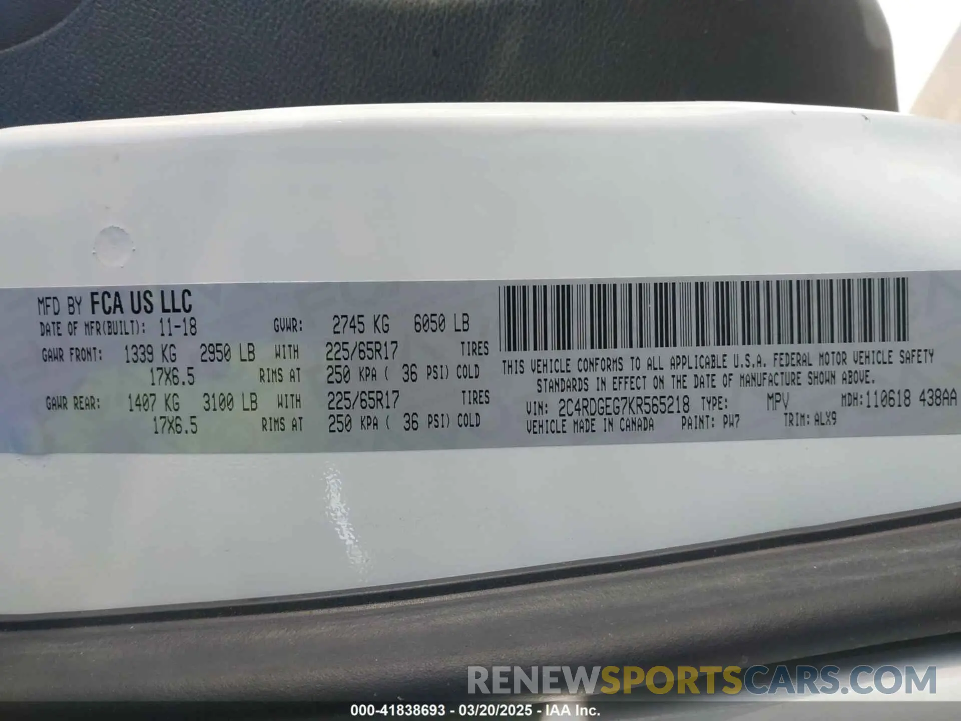 9 fotografías del automóvil dañado 2C4RDGEG7KR565218 DODGE GRAND CARAVAN 2019