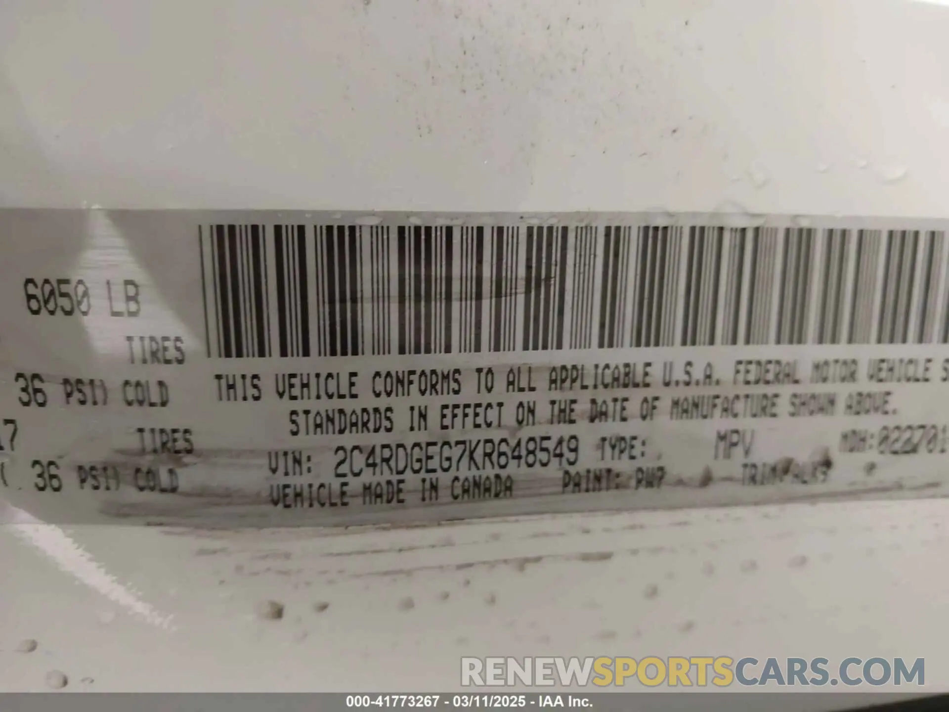 9 fotografías del automóvil dañado 2C4RDGEG7KR648549 DODGE GRAND CARAVAN 2019