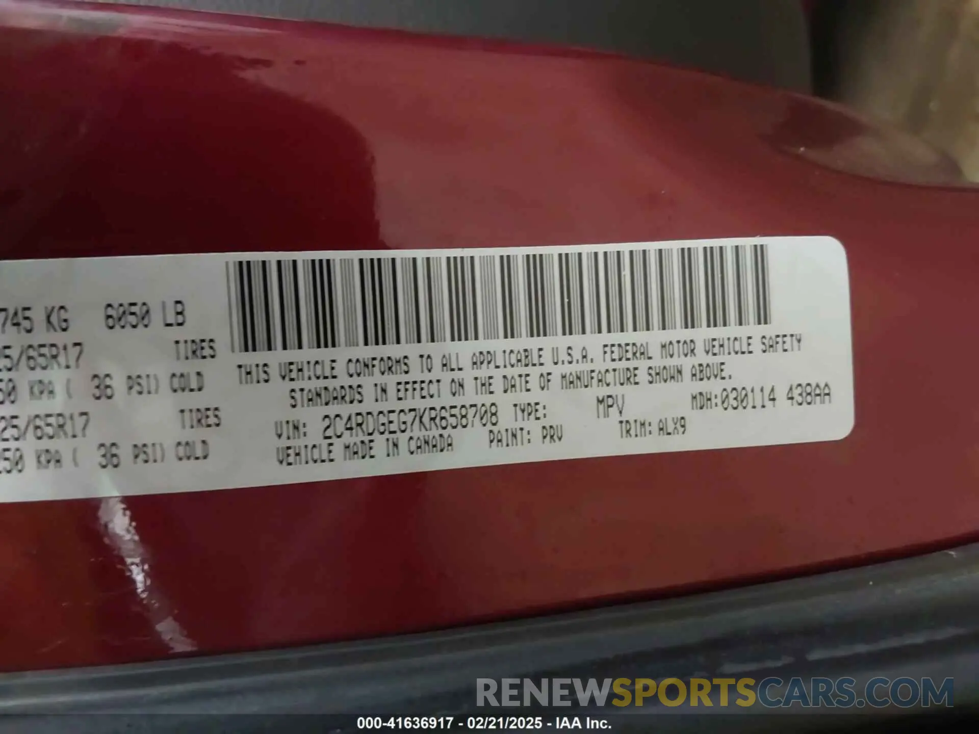 9 fotografías del automóvil dañado 2C4RDGEG7KR658708 DODGE GRAND CARAVAN 2019