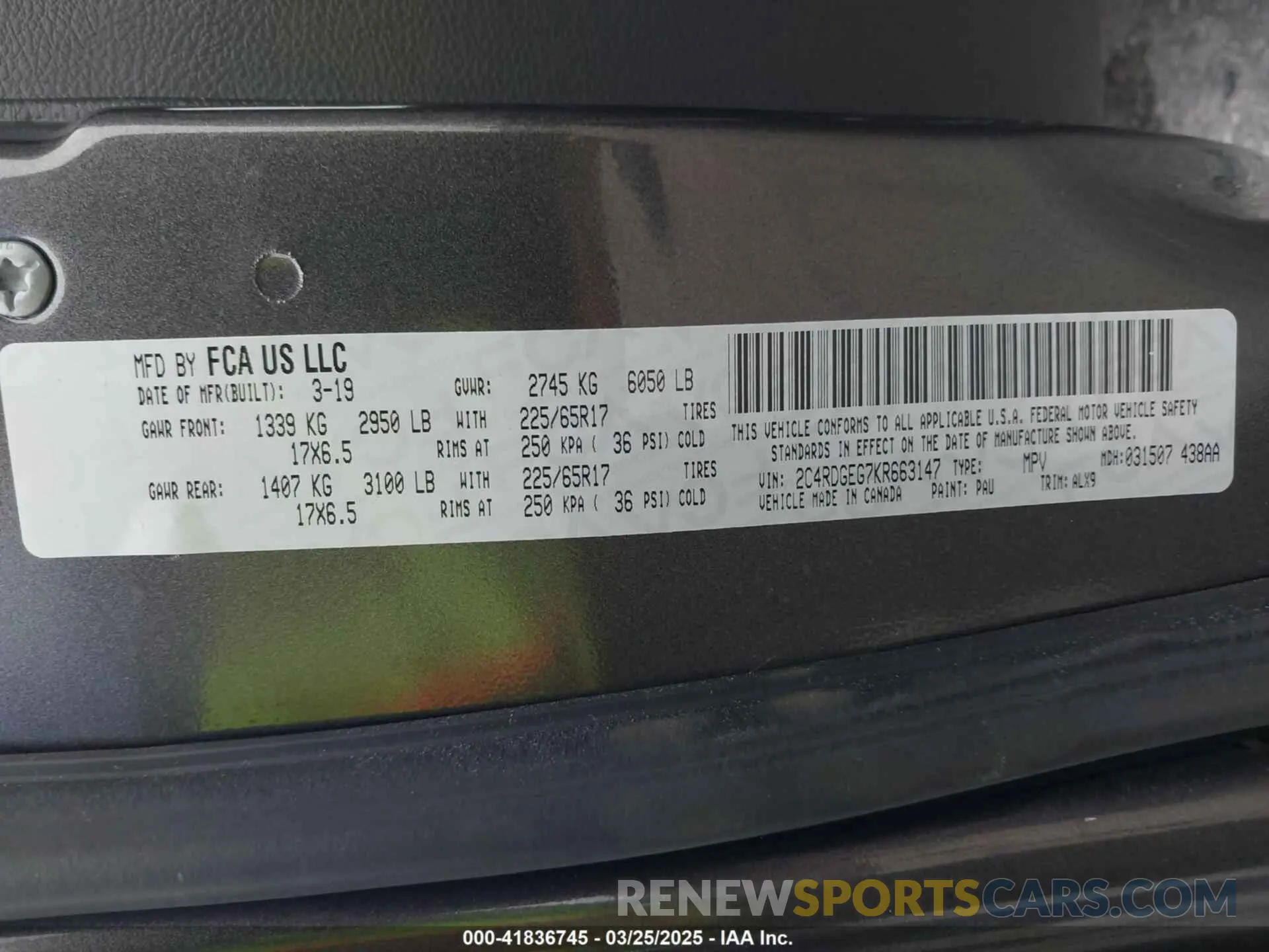 9 fotografías del automóvil dañado 2C4RDGEG7KR663147 DODGE GRAND CARAVAN 2019