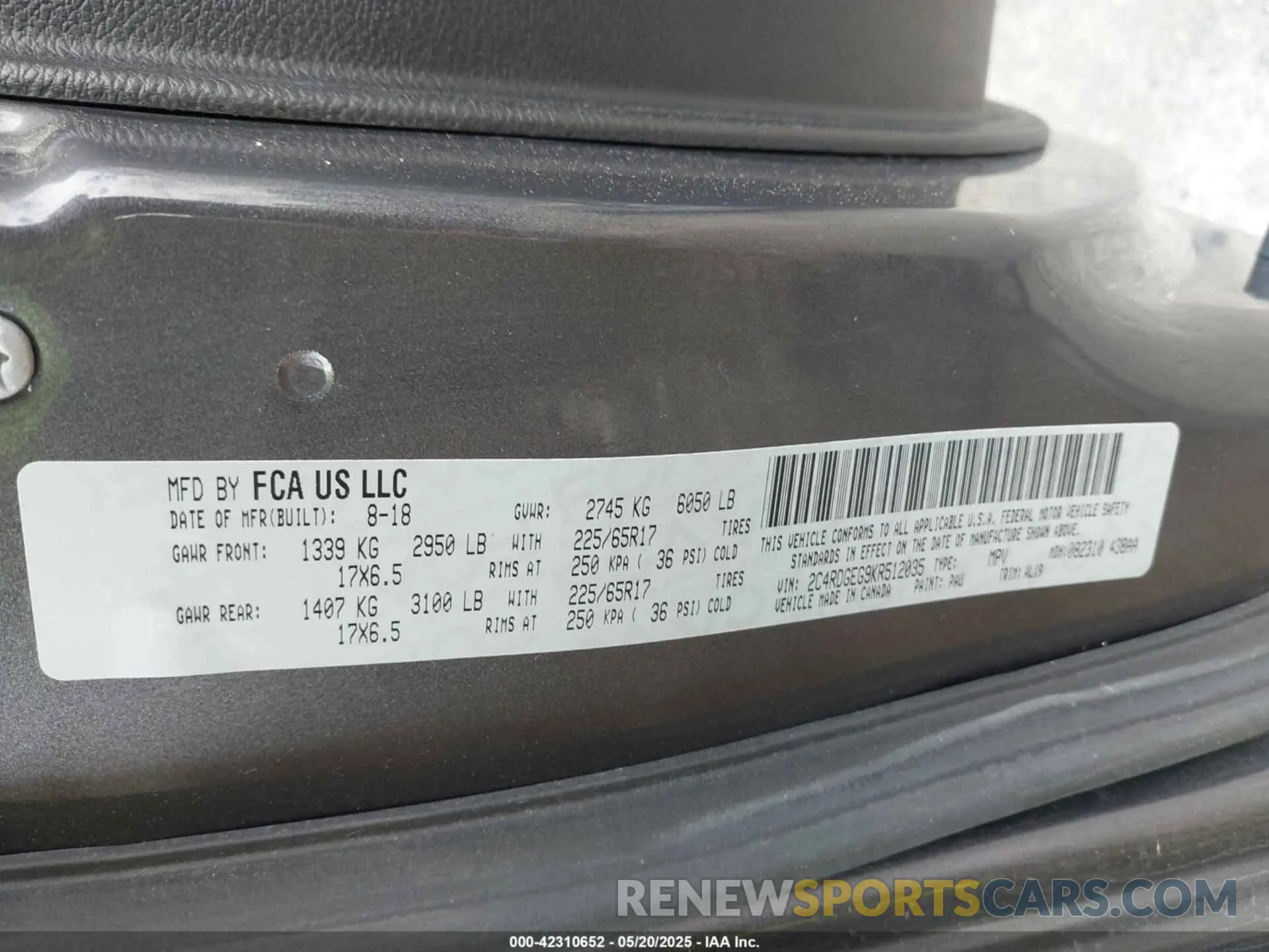 9 fotografías del automóvil dañado 2C4RDGEG9KR512035 DODGE GRAND CARAVAN 2019