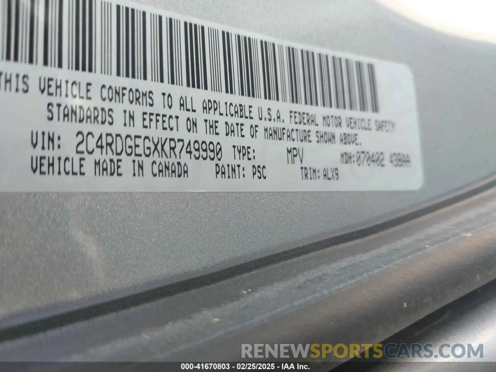 9 fotografías del automóvil dañado 2C4RDGEGXKR749990 DODGE GRAND CARAVAN 2019