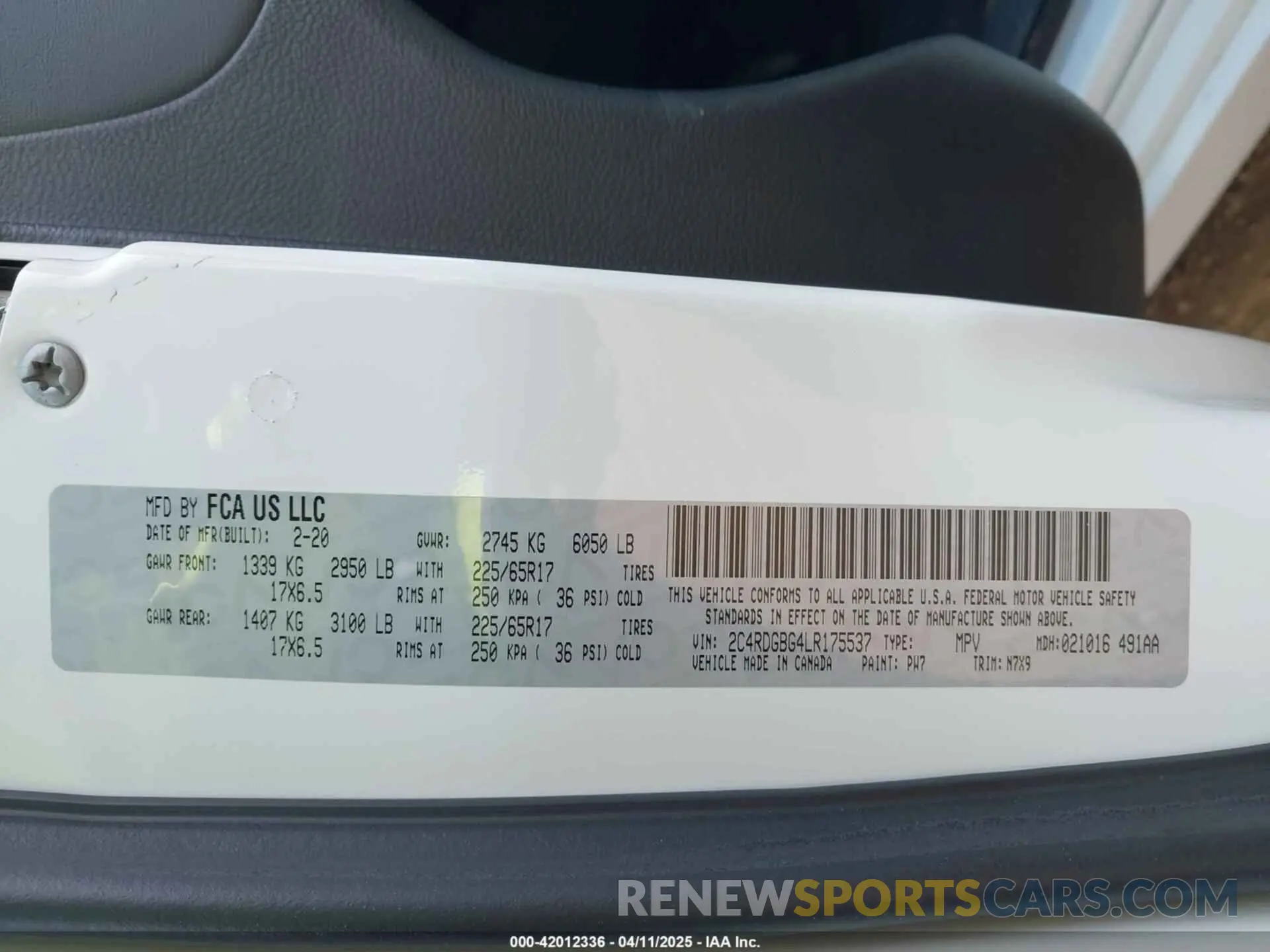 9 fotografías del automóvil dañado 2C4RDGBG4LR175537 DODGE GRAND CARAVAN 2020