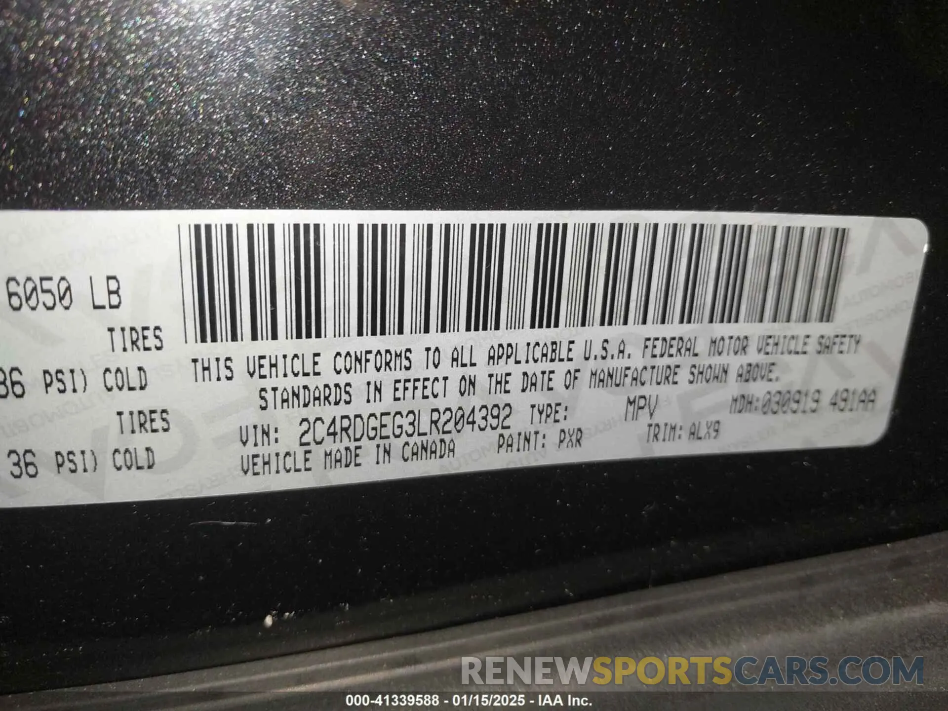 9 fotografías del automóvil dañado 2C4RDGEG3LR204392 DODGE GRAND CARAVAN 2020