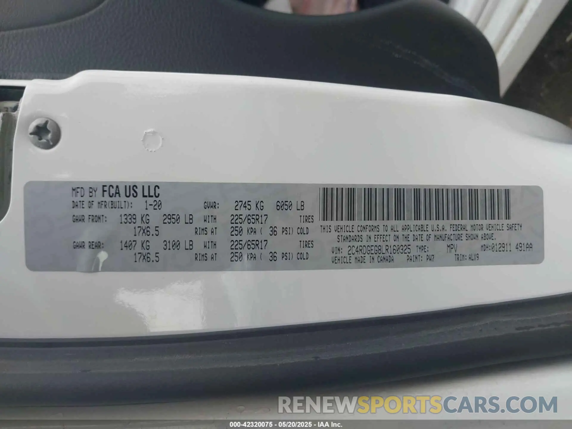 9 fotografías del automóvil dañado 2C4RDGEG8LR160325 DODGE GRAND CARAVAN 2020