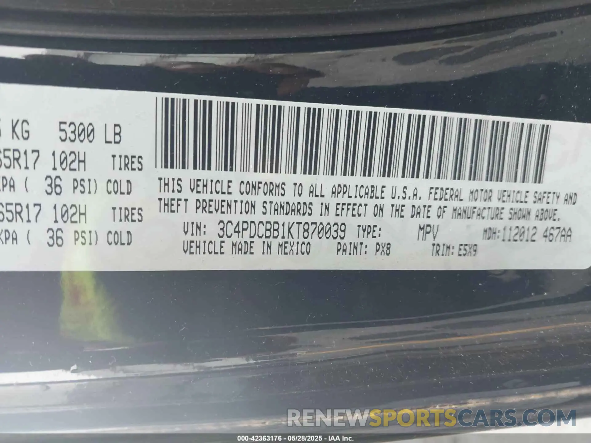 9 fotografías del automóvil dañado 3C4PDCBB1KT870039 DODGE JOURNEY 2019