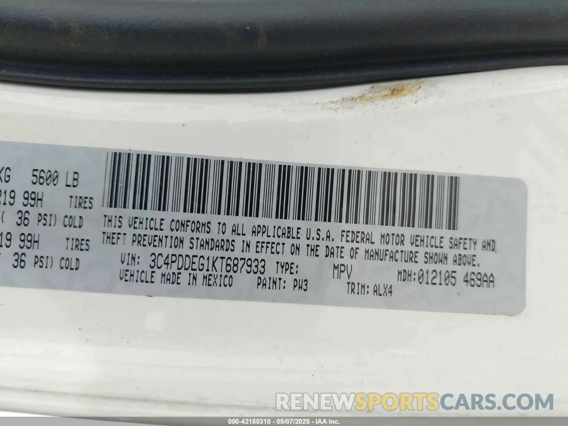 9 fotografías del automóvil dañado 3C4PDDEG1KT687933 DODGE JOURNEY 2019