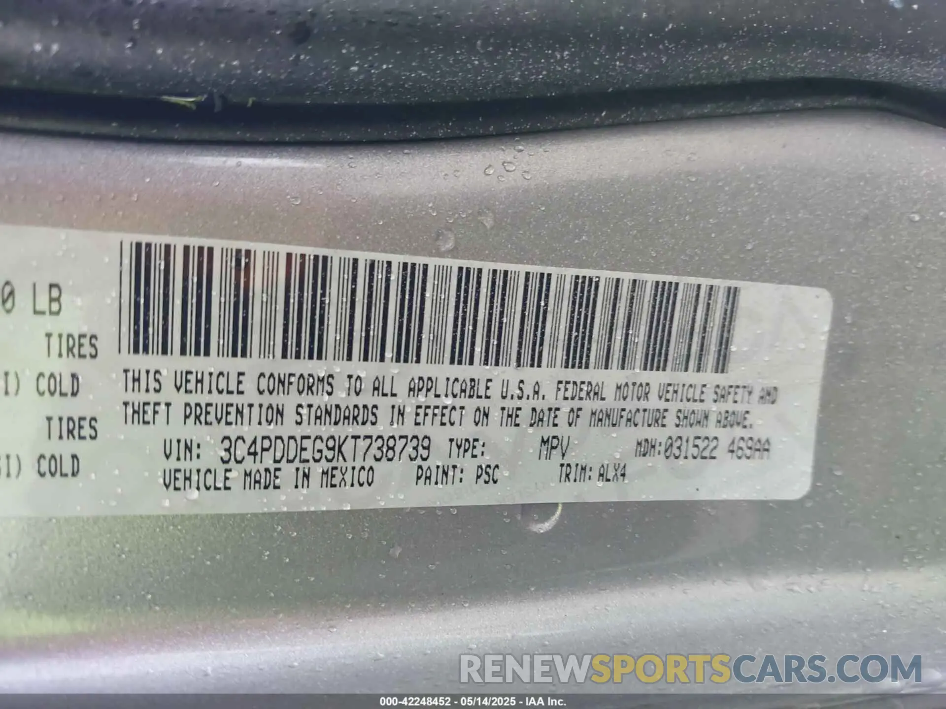9 fotografías del automóvil dañado 3C4PDDEG9KT738739 DODGE JOURNEY 2019